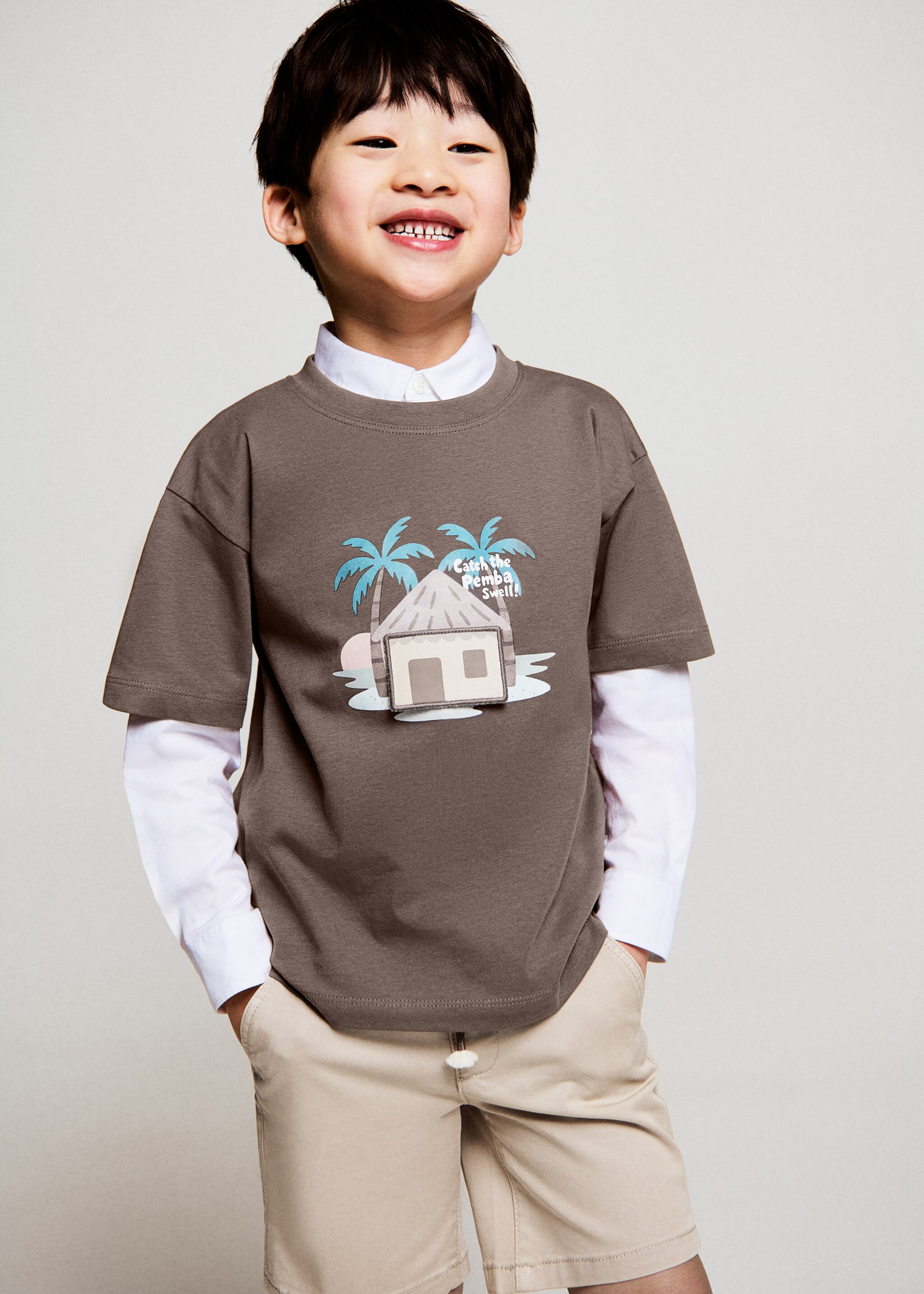 Embossed printed t-shirt - General plane, Chocolate. Ref: 27016347-00.