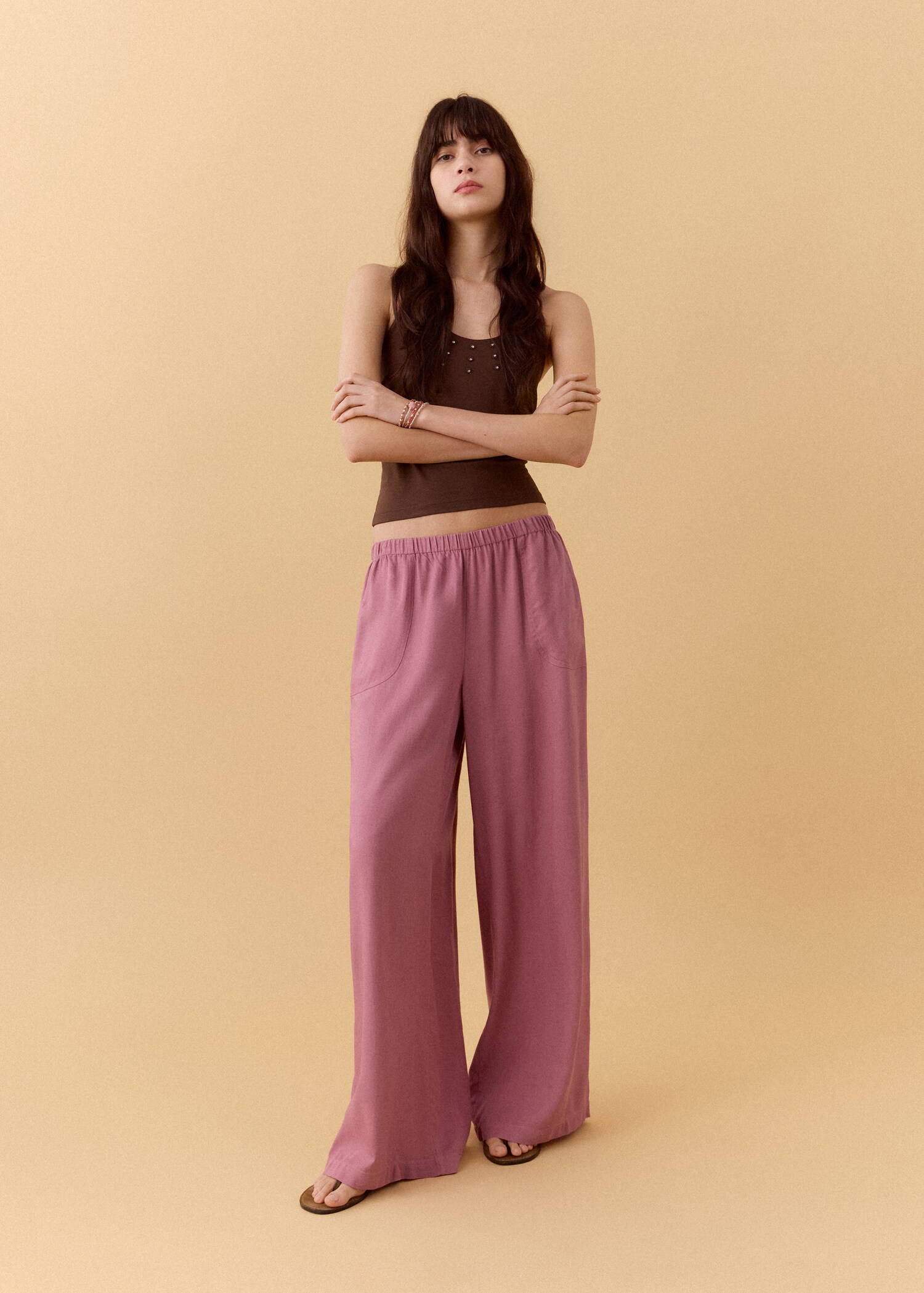 Straight linen-blend trousers - General plane