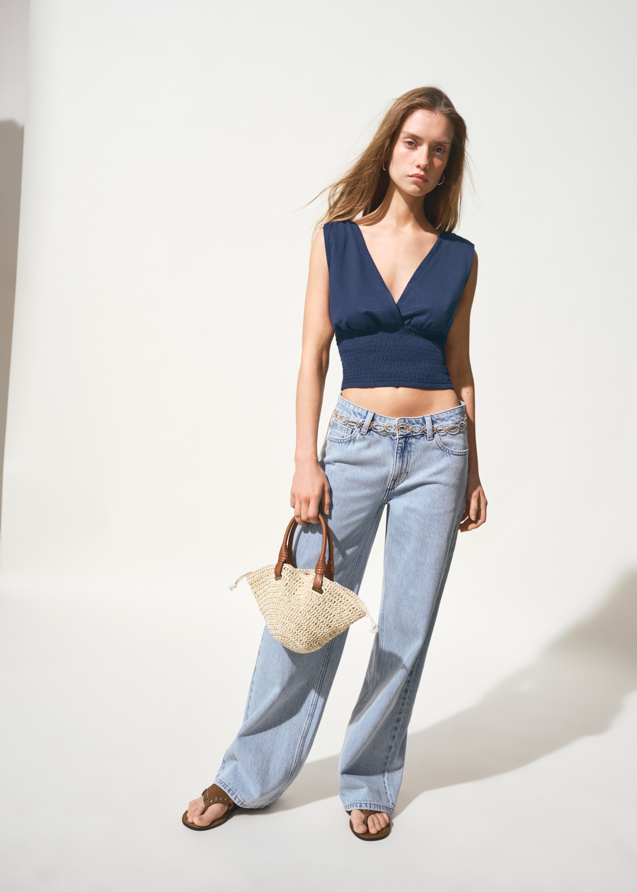 Ruched V-neck top - General plane, Navy. Ref: 27017149-00.