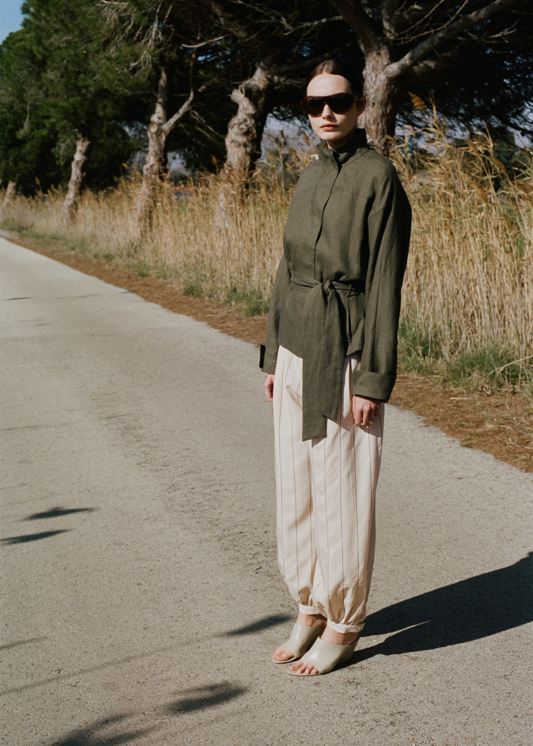 Pantalon lyocell balloon rayures - Plan général, Écru. Ref: 27017163-00.