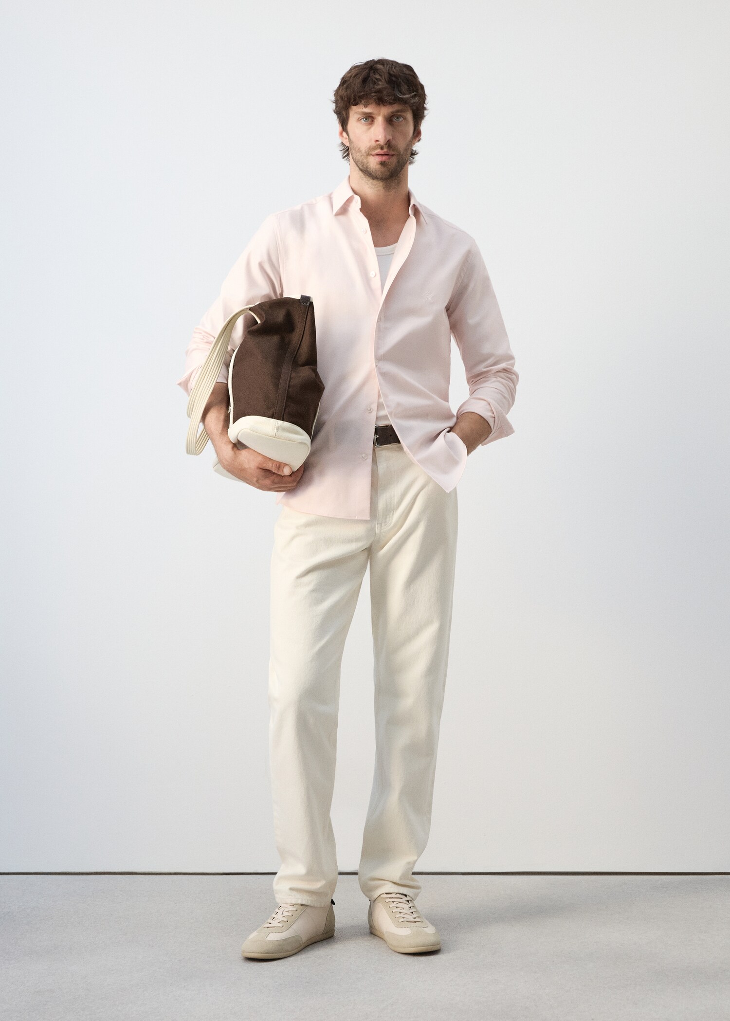 100% cotton regular fit embroidered shirt - General plane