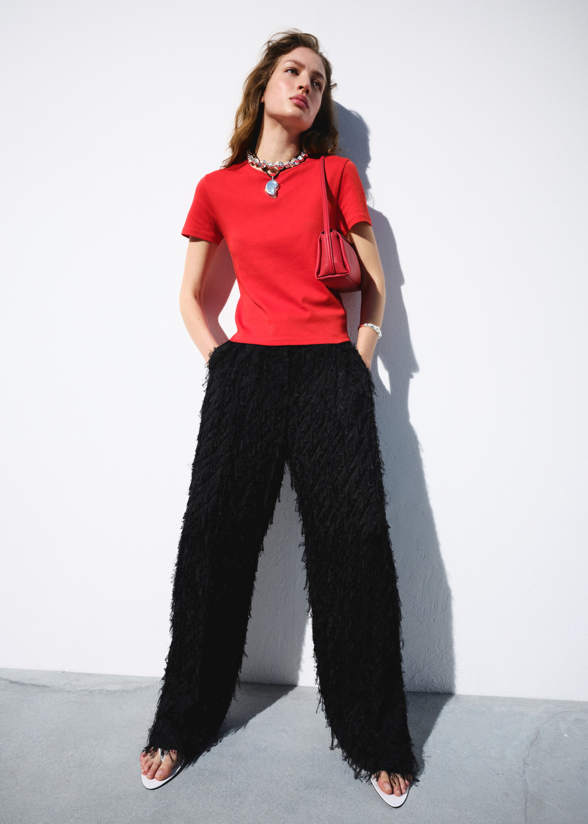 Pantalón recto hilos - Plano general, Negro. Ref: 27017804-00.