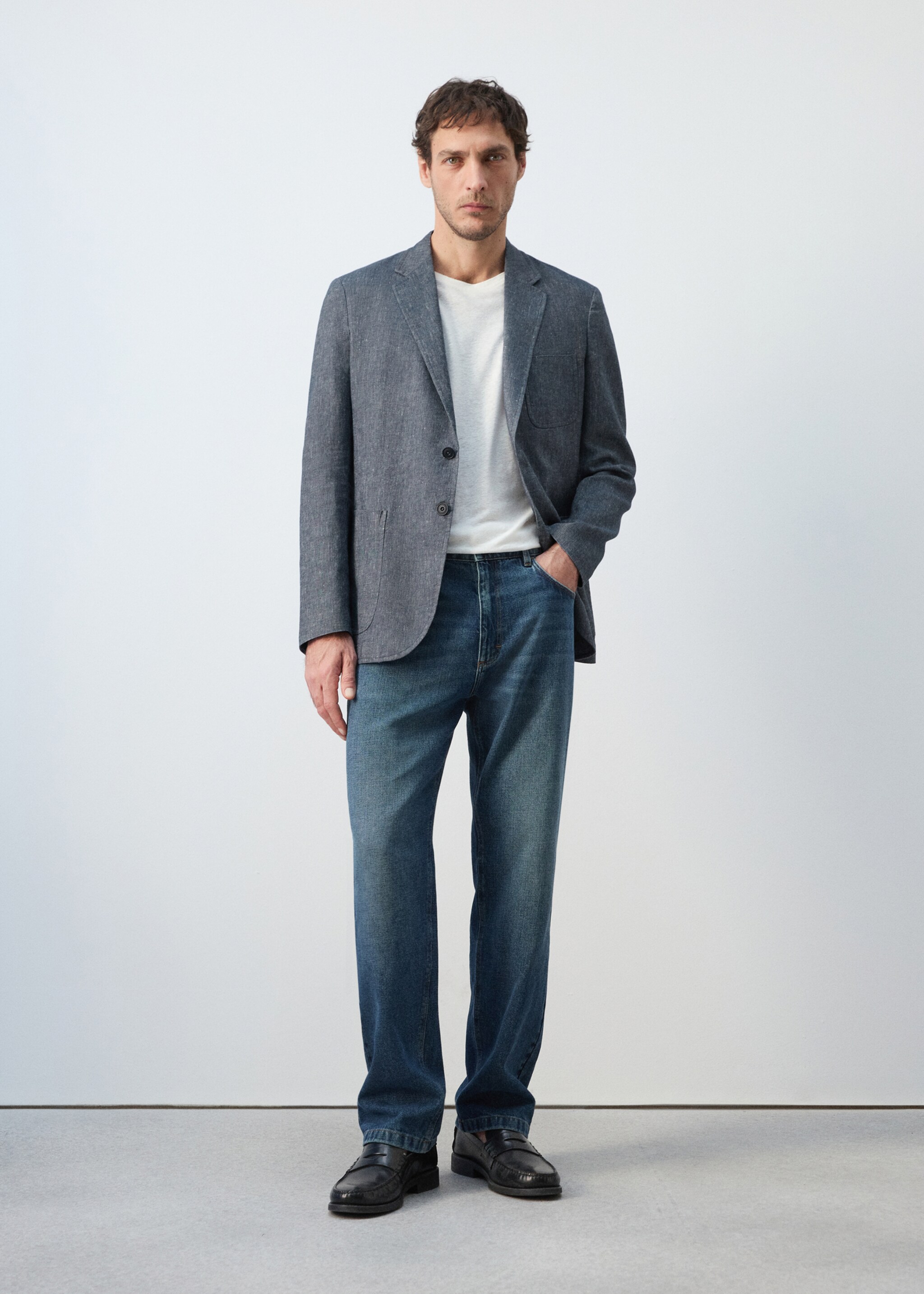 Slim fit linen cotton-blend blazer - General plane, Indigo Blue. Ref: 27017892-00.