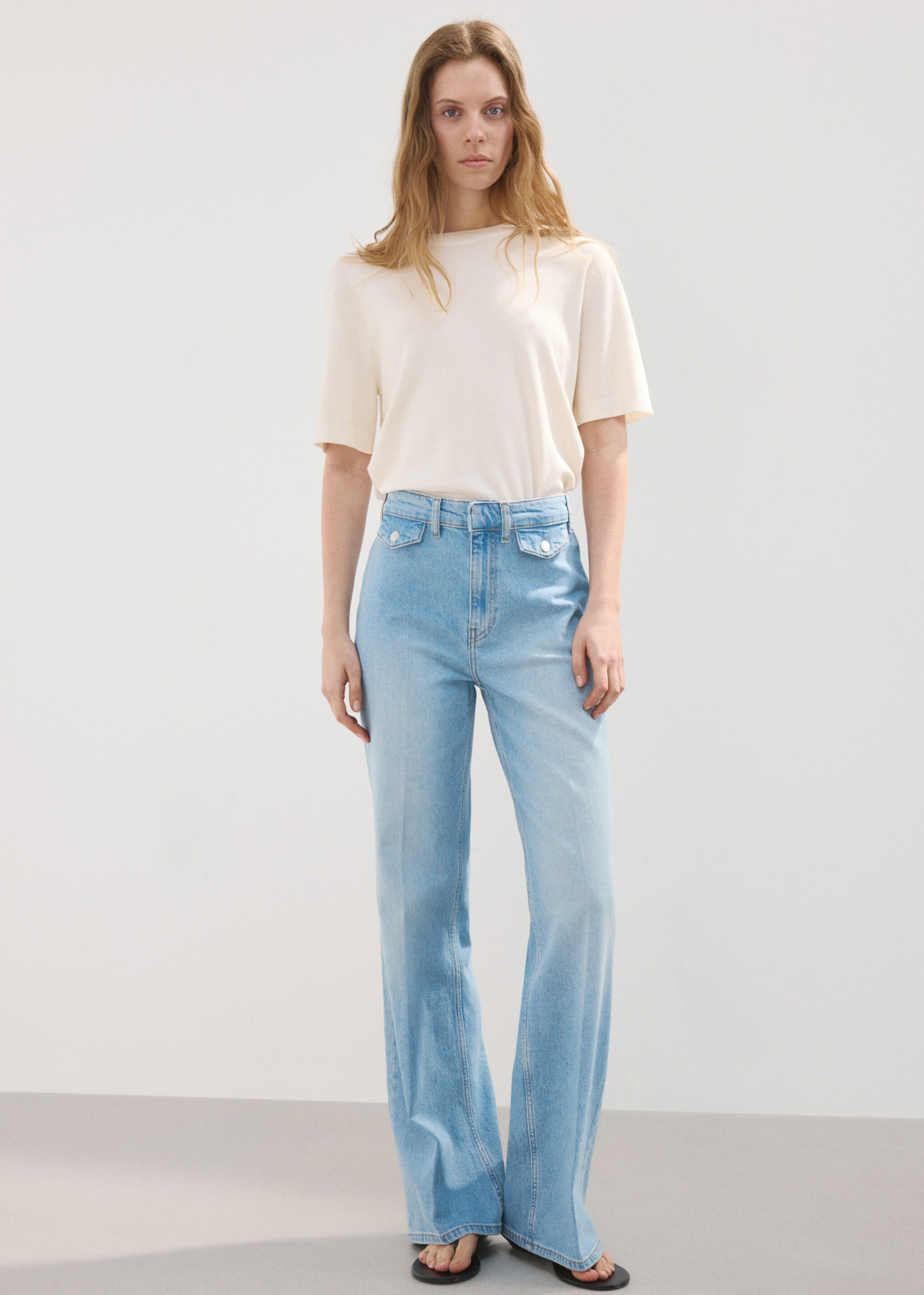 Wide leg mid-rise trousers with pockets - General plane, Medium Blue. Ref: 27017943-00.