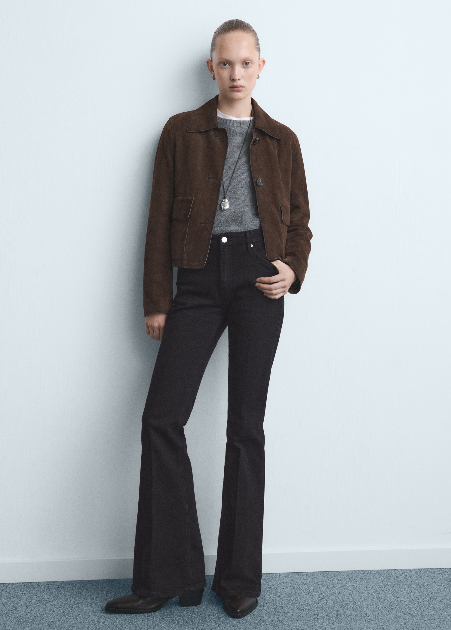 بنطلون جينز بنفسجي واسع بخصر عالي - رؤية عامة