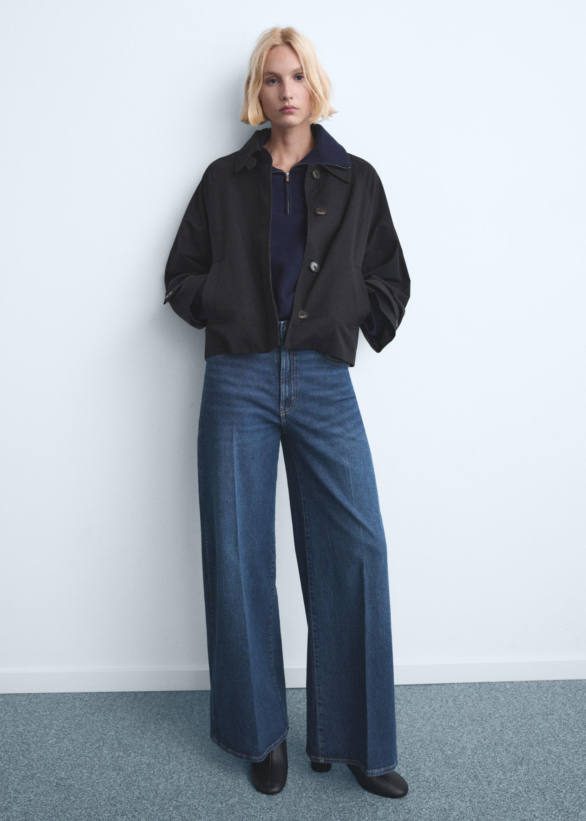 High-waisted wide-leg jeans - General plane, Dark Blue. Ref: 27021195-00.