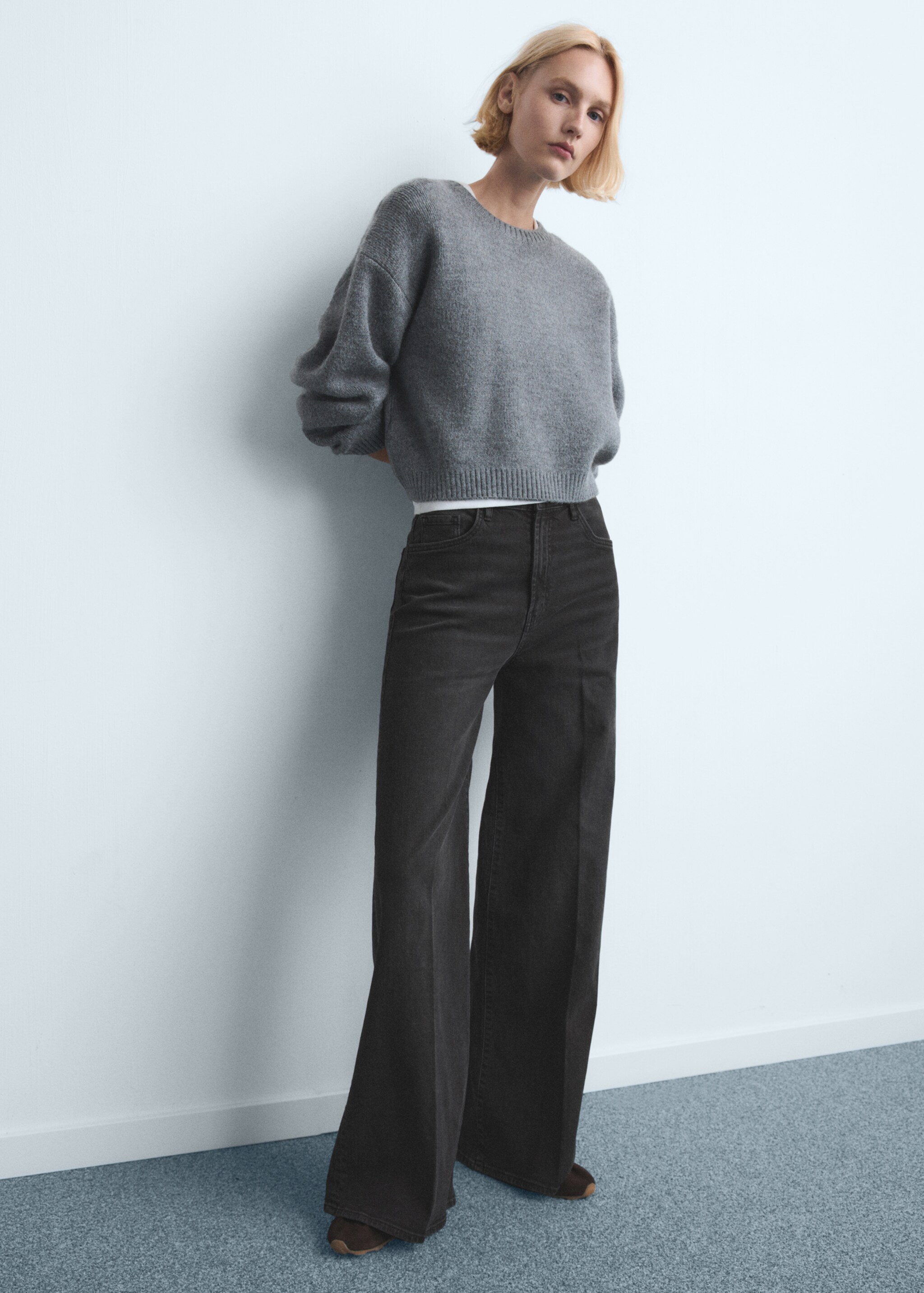 High-waisted wide-leg jeans - General plane, Black denim. Ref: 27021196-00.