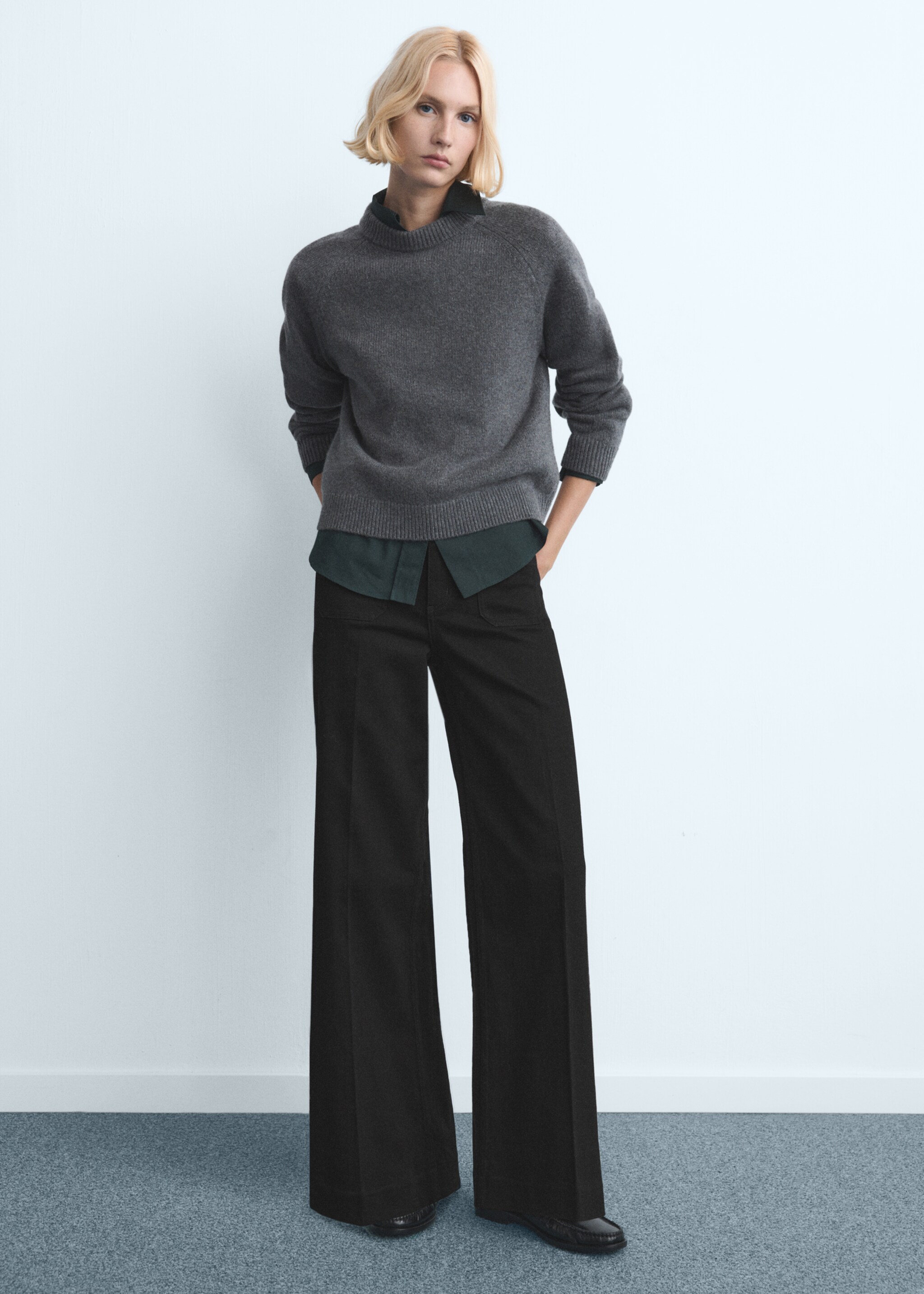 Wide-leg jeans with pockets - General plane, Black denim. Ref: 27021202-00.