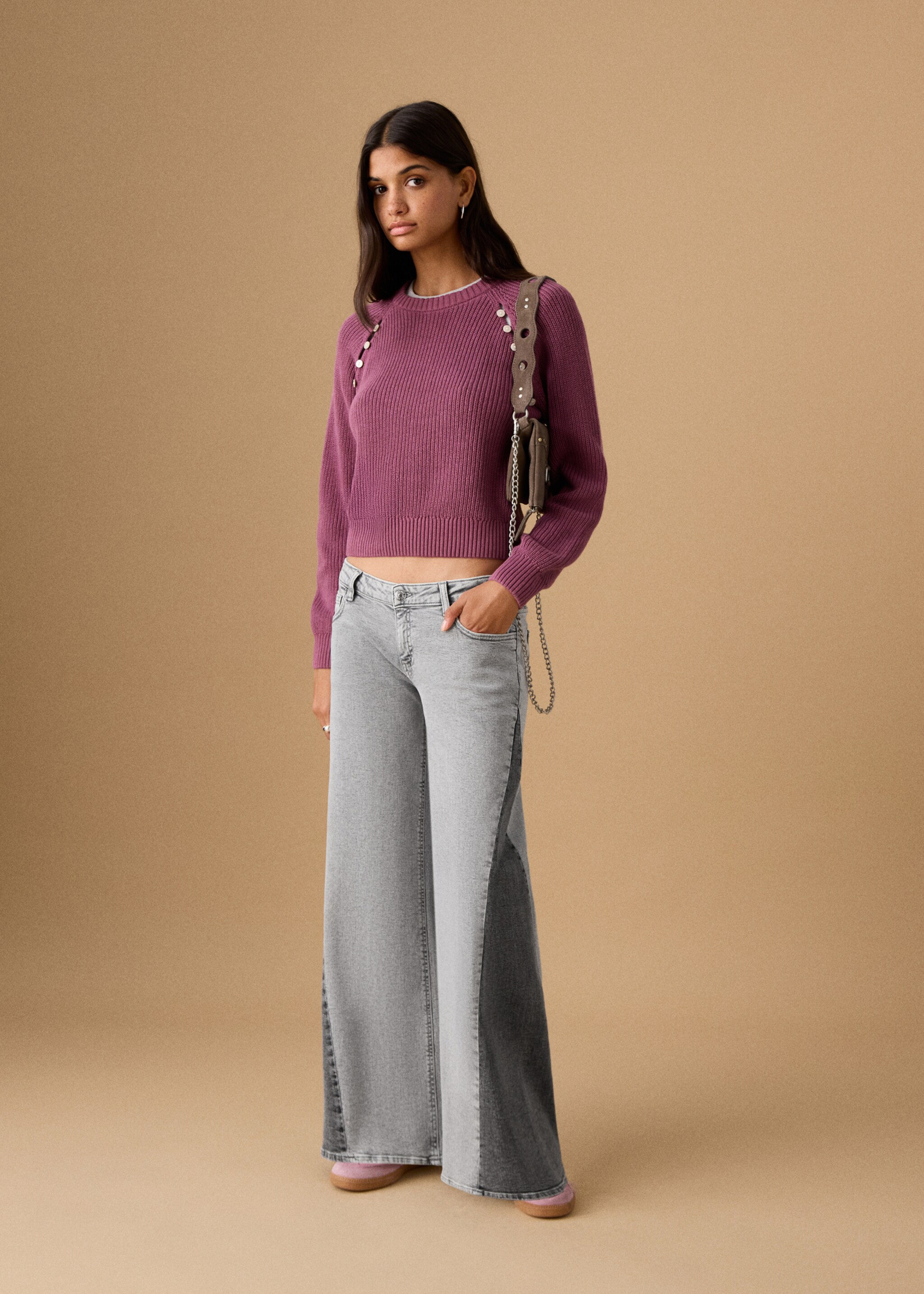 Two-tone wide leg jeans - General plane, Denim Grey. Ref: 27021218-00.