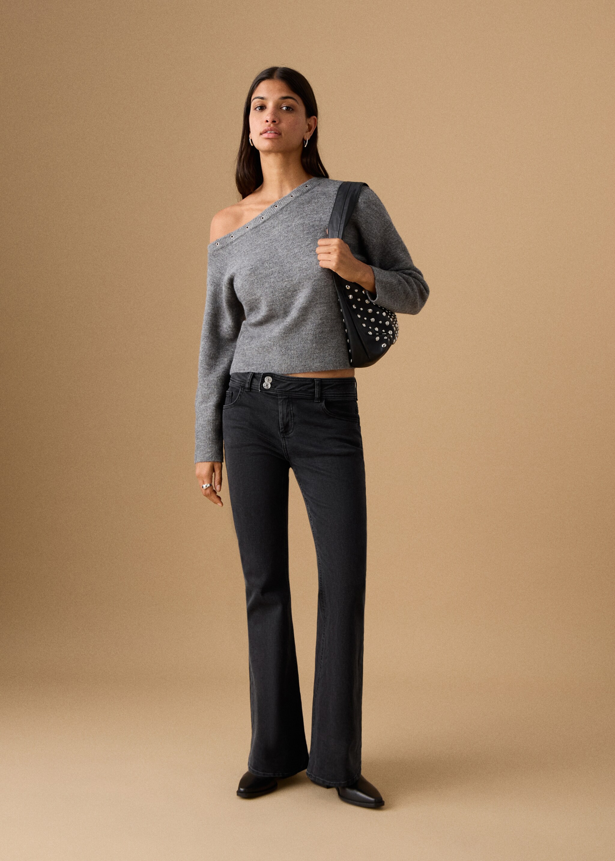 Jean flare boutons - Plan général, Black denim. Ref: 27021219-00.