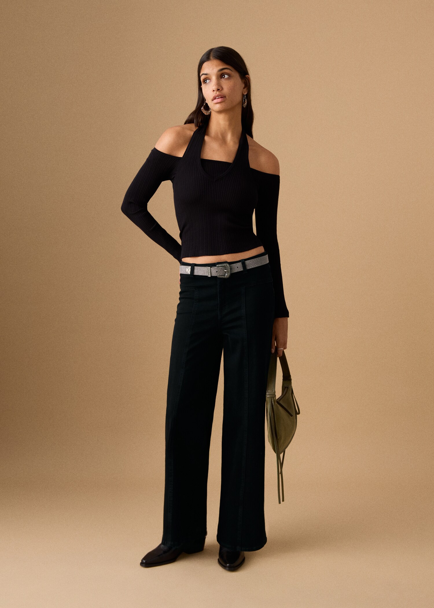 Wide leg jeans with seam detail - General plane