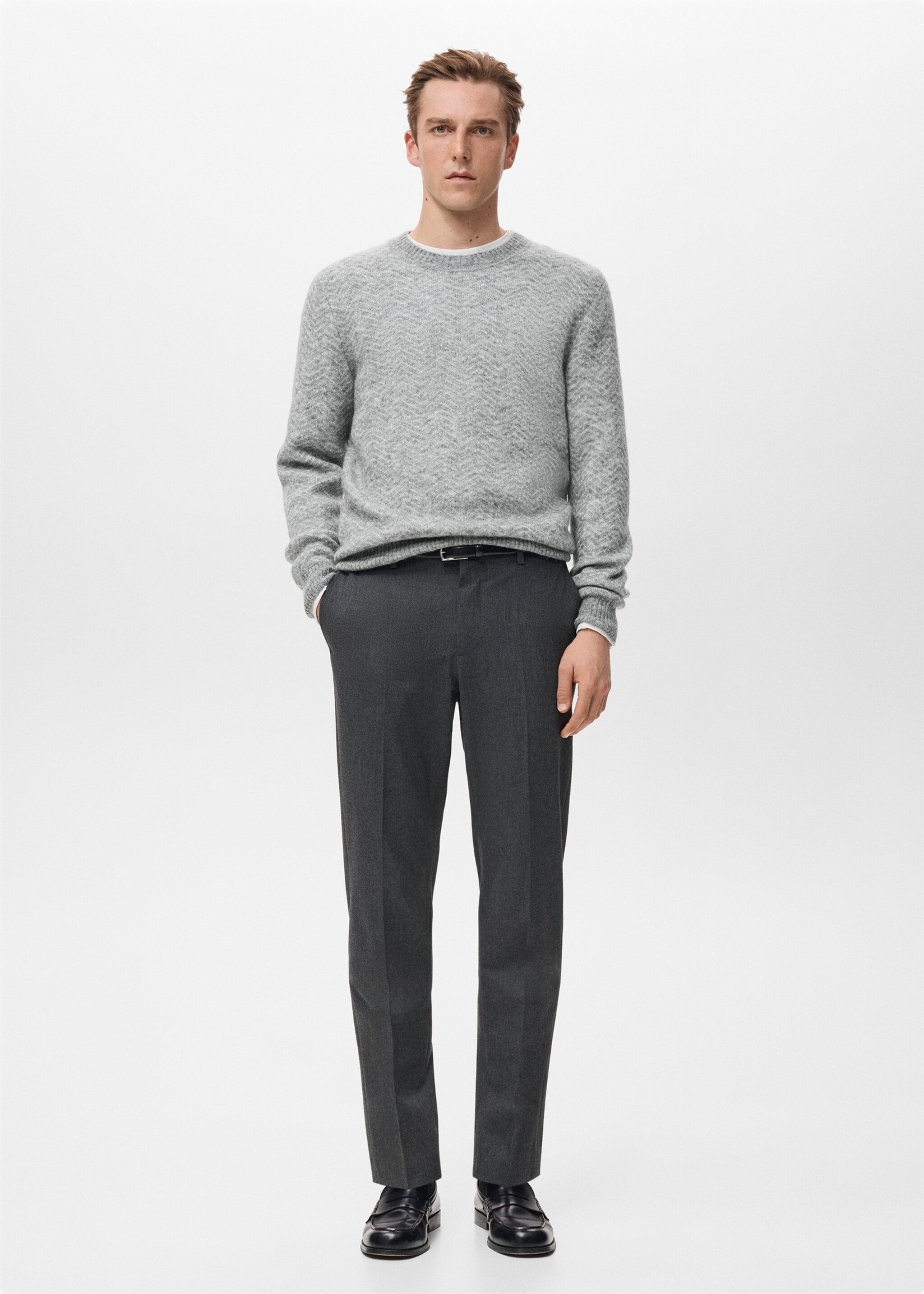 Πλεκτό πουλόβερ με ρίγες - Γενικό πλάνο, Γκρι. Ref: 27021258-00.