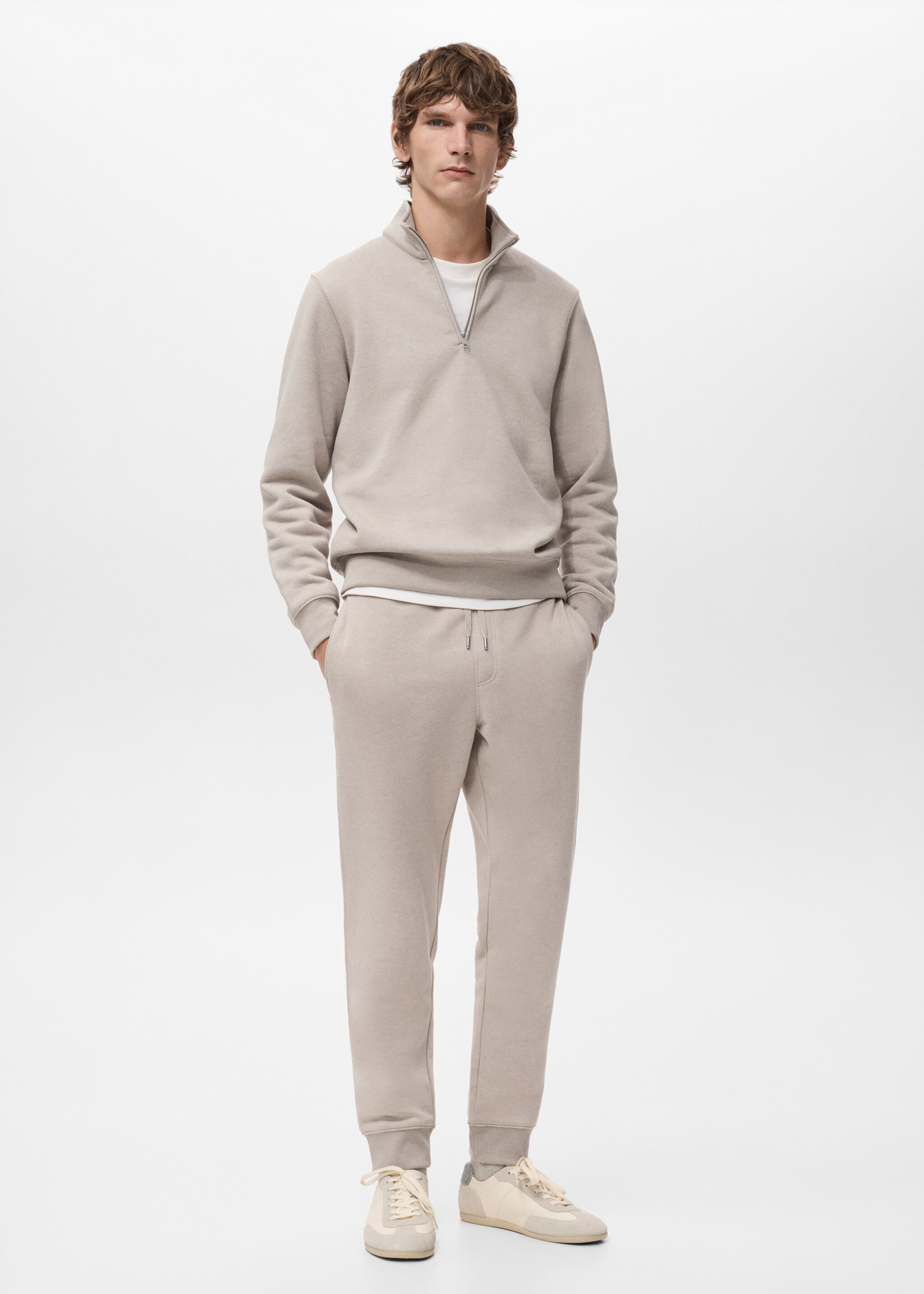 Regular-fit cotton sweatshirt with zip - General plane, Sand. Ref: 27021265-00.