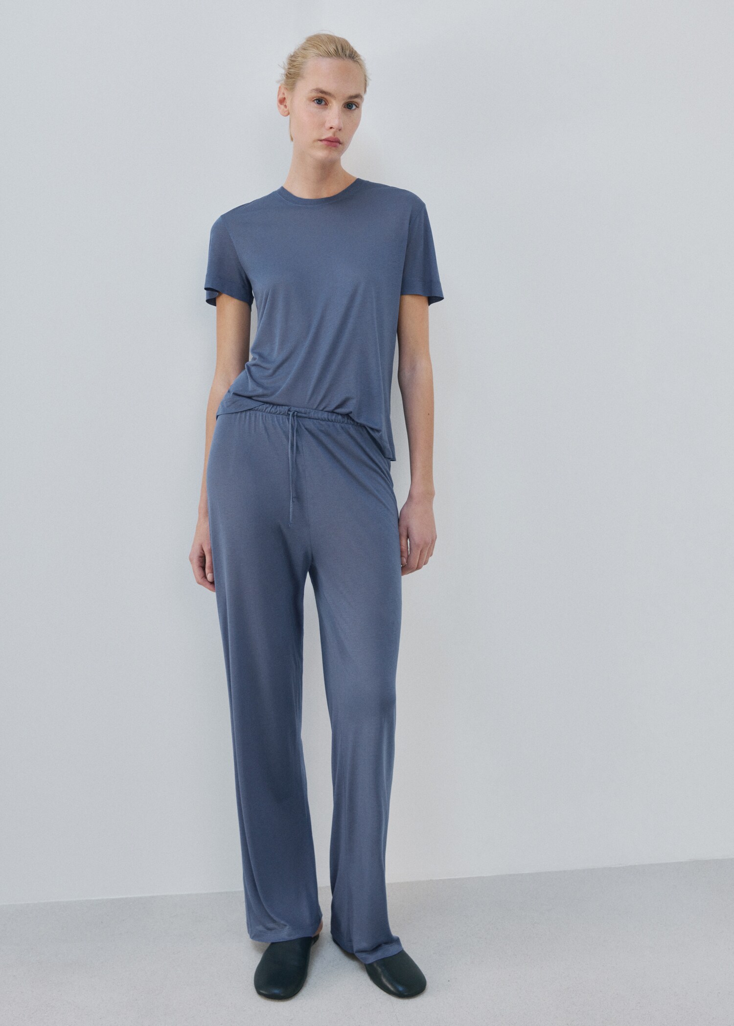 Short-sleeved micro-modal pyjama top - General plane