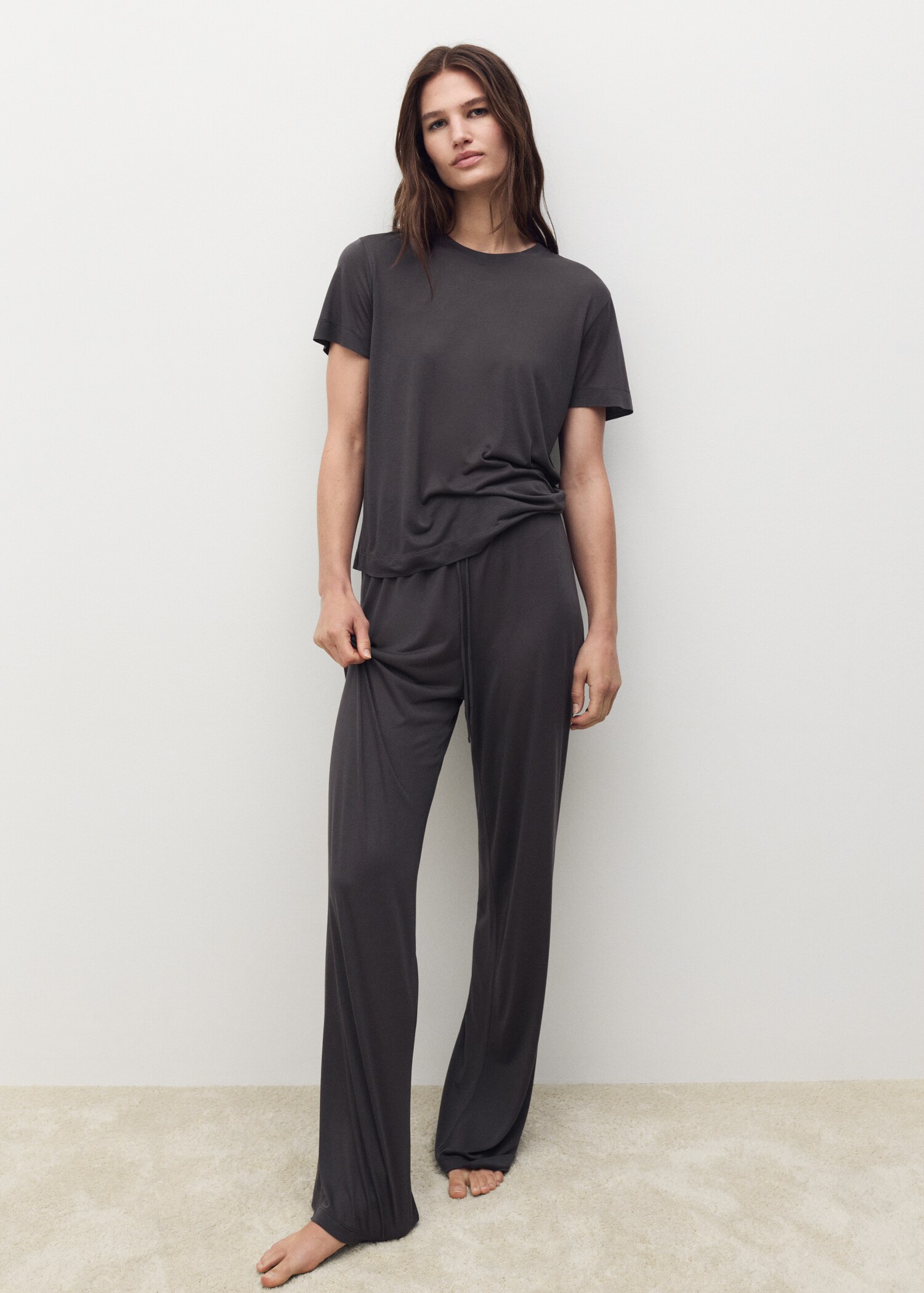 Short-sleeved micro-modal pyjama top - General plane