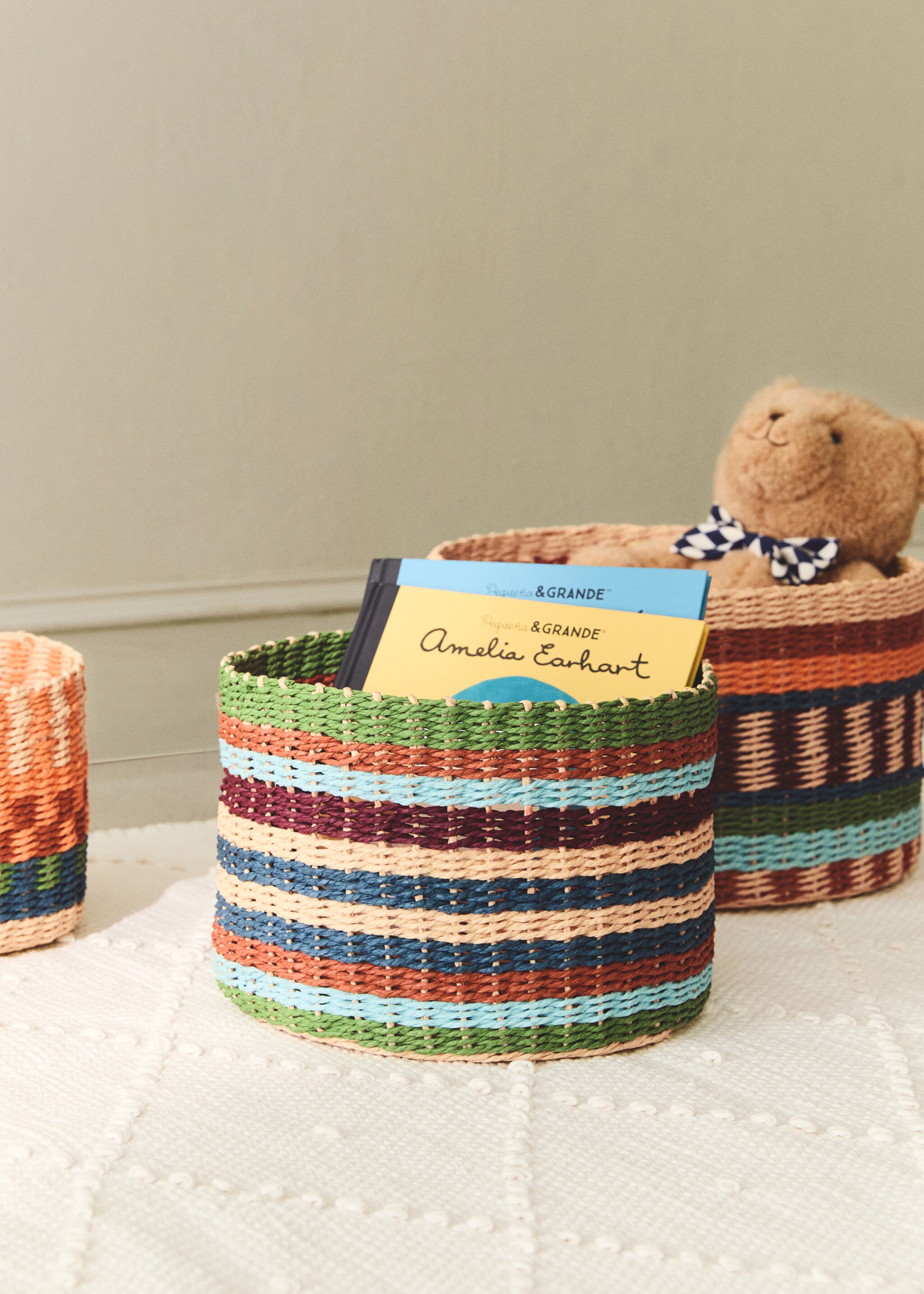 Panier circulaire moyen  imprimé coloré - Plan général, Vert. Ref: 27022899-00.