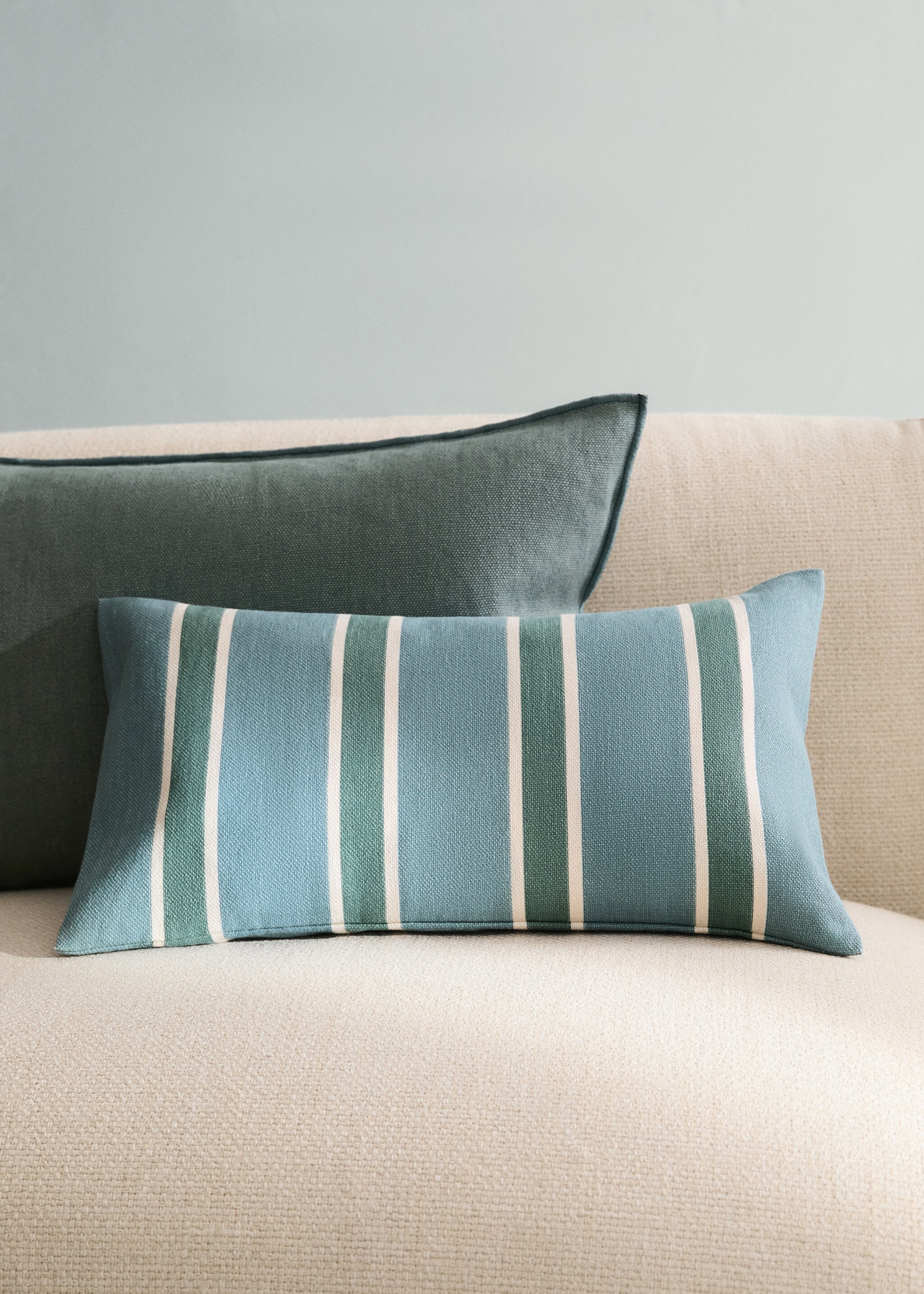 Funda cojín algodón raya estampada 30x50 cm - Plano general, Azul. Ref: 27023320-00.