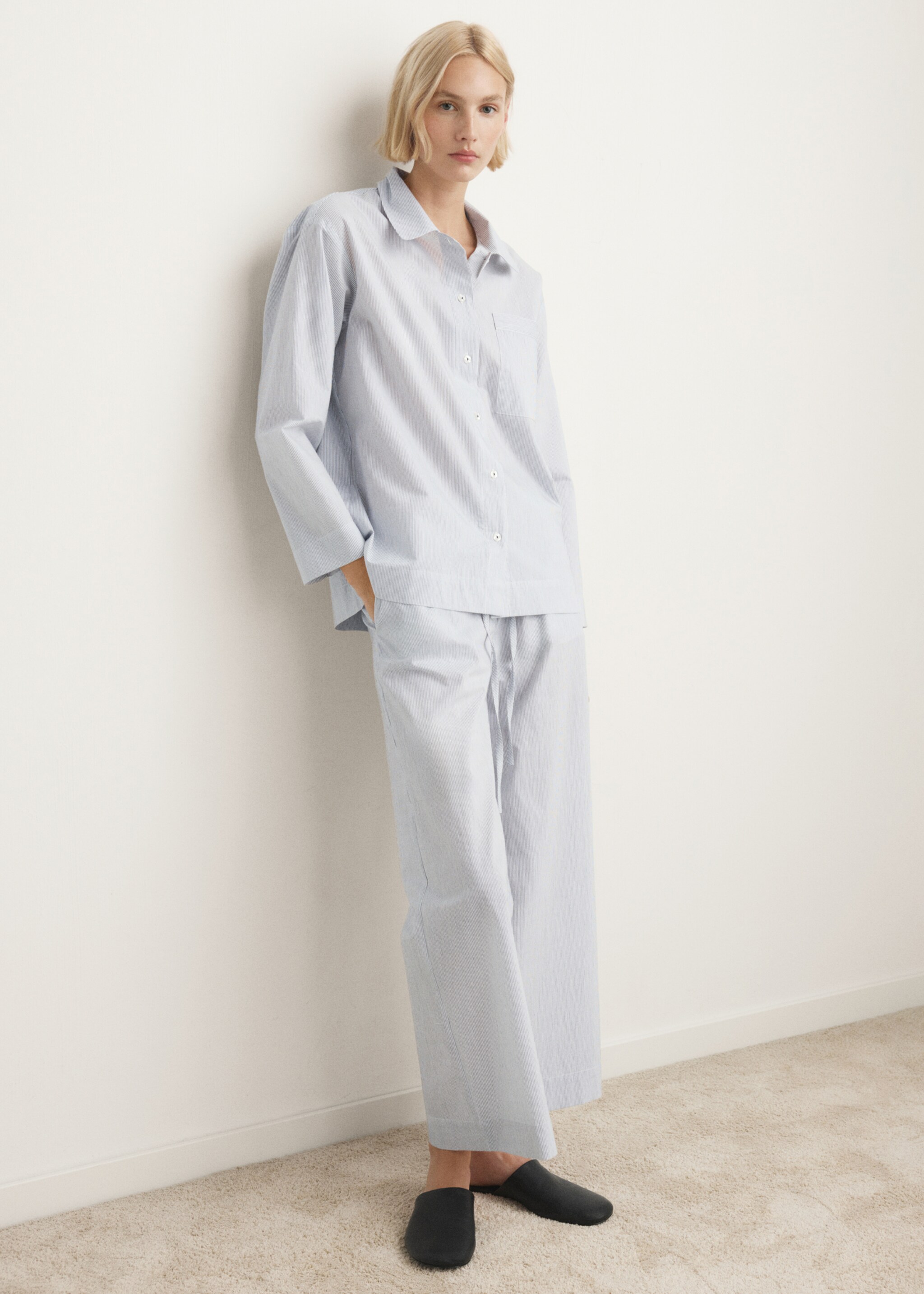 Striped cotton pyjama pants - Γενικό πλάνο, Λευκό. Ref: 27023325-00.