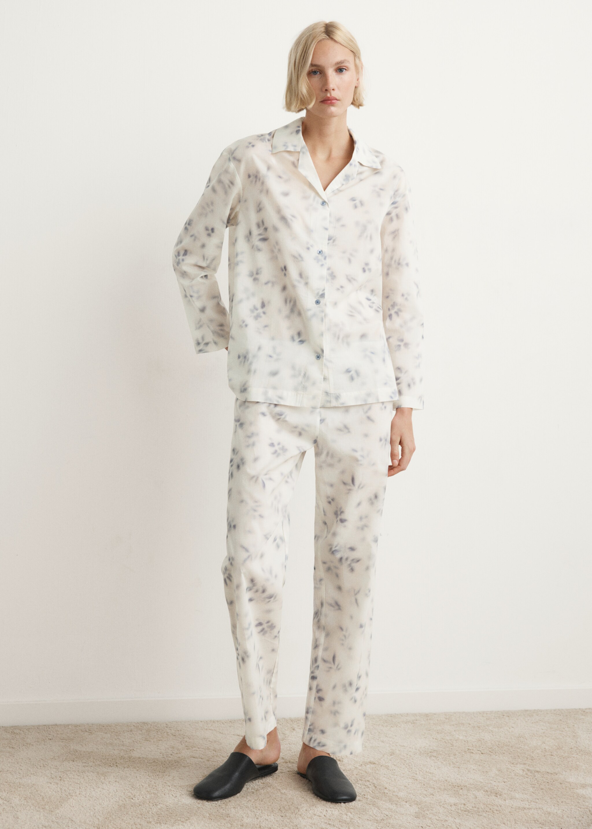 Floral-print cotton pyjamas - General plane, Ink Blue. Ref: 27023326-00.
