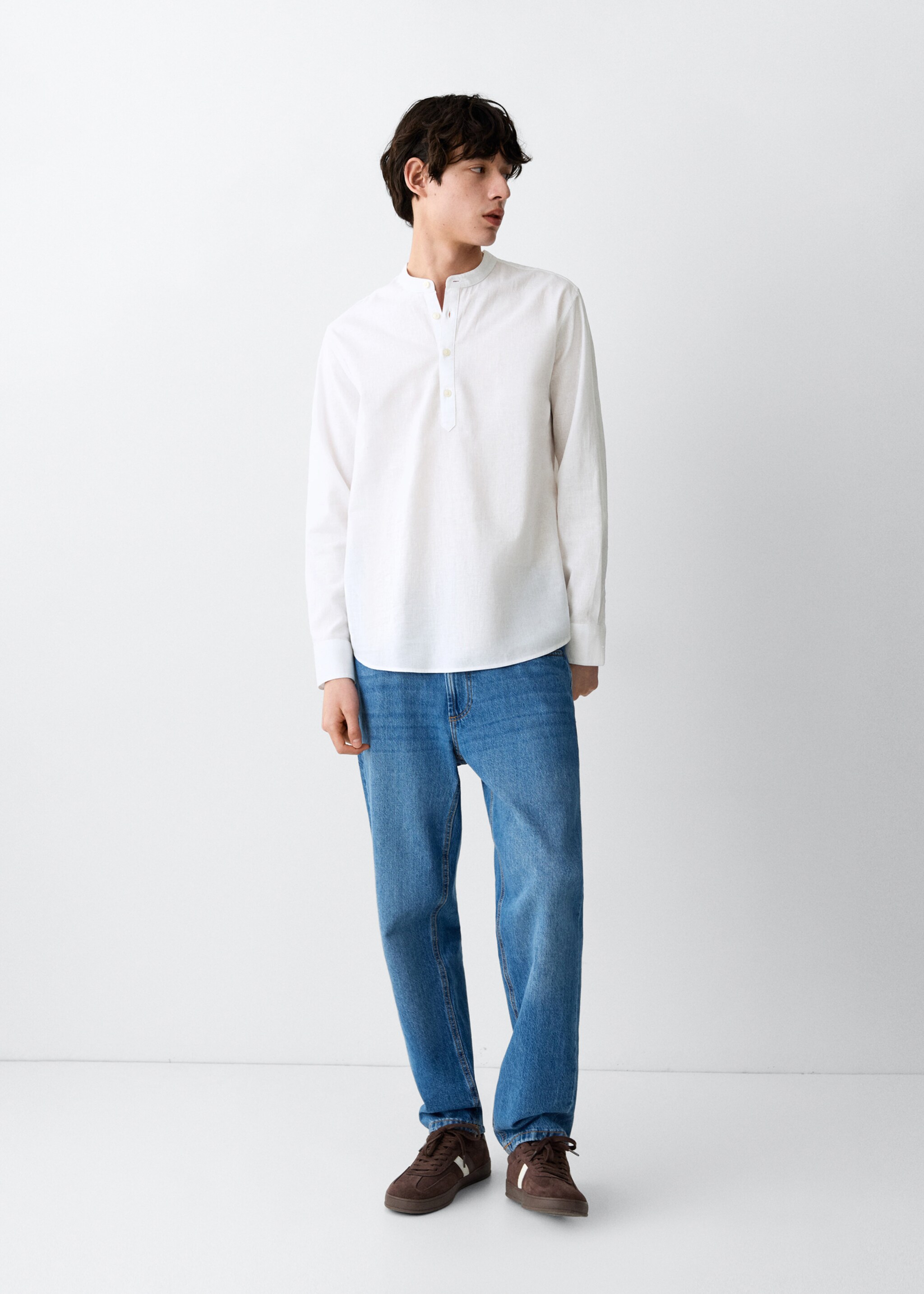 Linen mandarin collar shirt - General plane, White. Ref: 27024055-00.