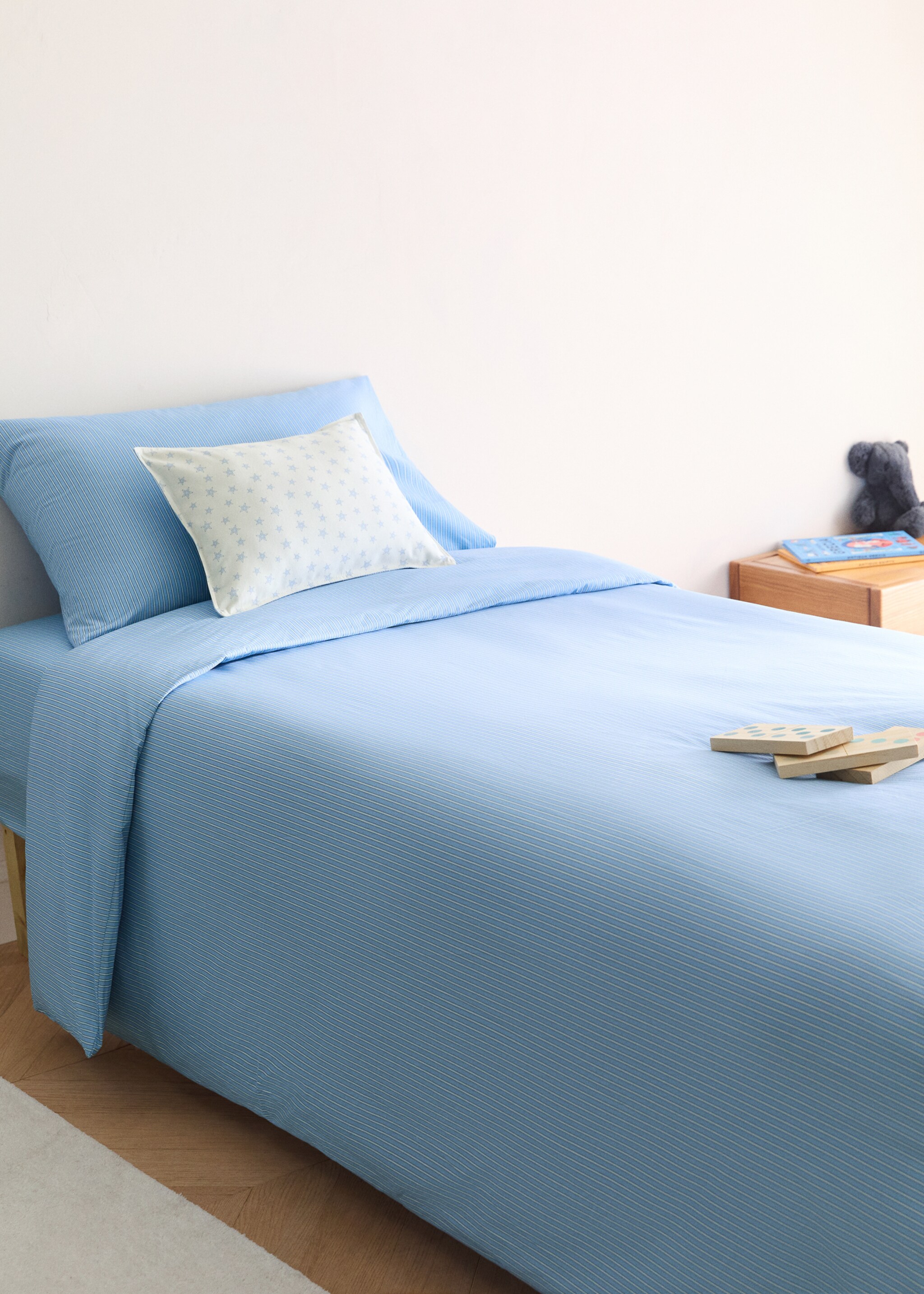 Funda nórdica infantil percal rayas camisa Cama 135/140 cm - Plano general, Azul. Ref: 27024062-00.