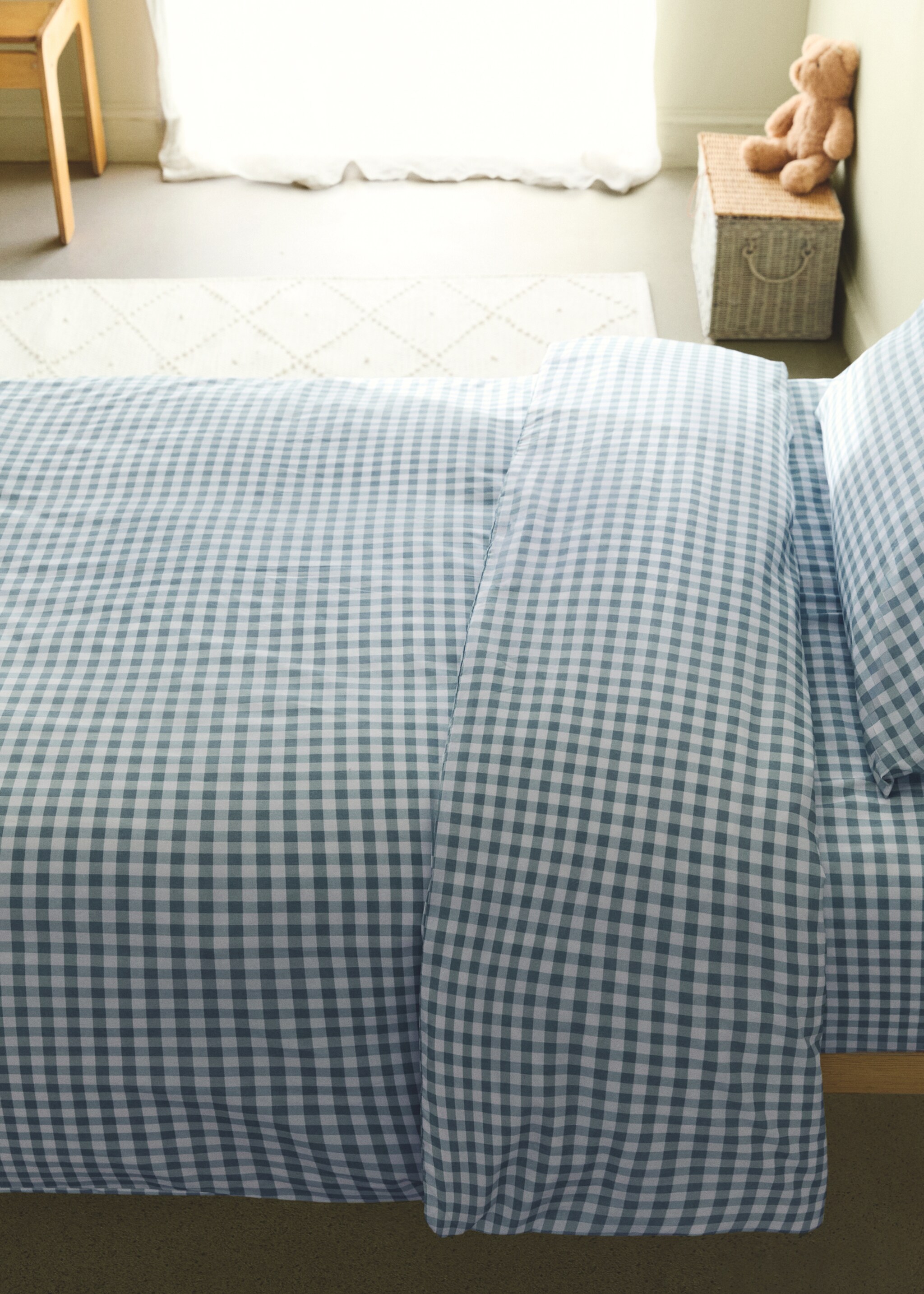 Vichy check cotton duvet cover 90 cm Single bed - General plane, Mint Green. Ref: 27024064-00.