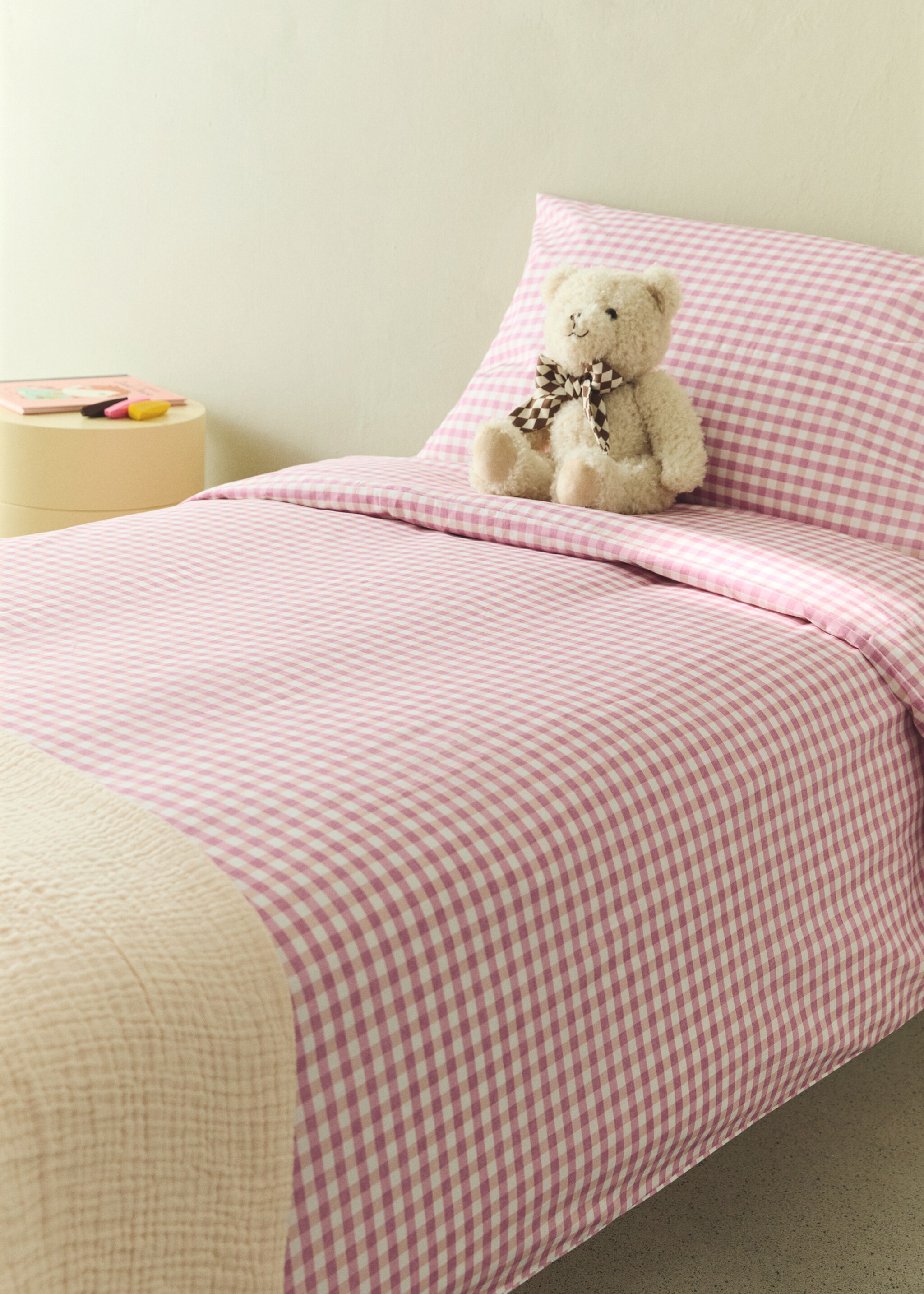 Funda nórdica algodón cuadros vichy Cama 90 cm - Plano general, Rosa. Ref: 27024064-00.