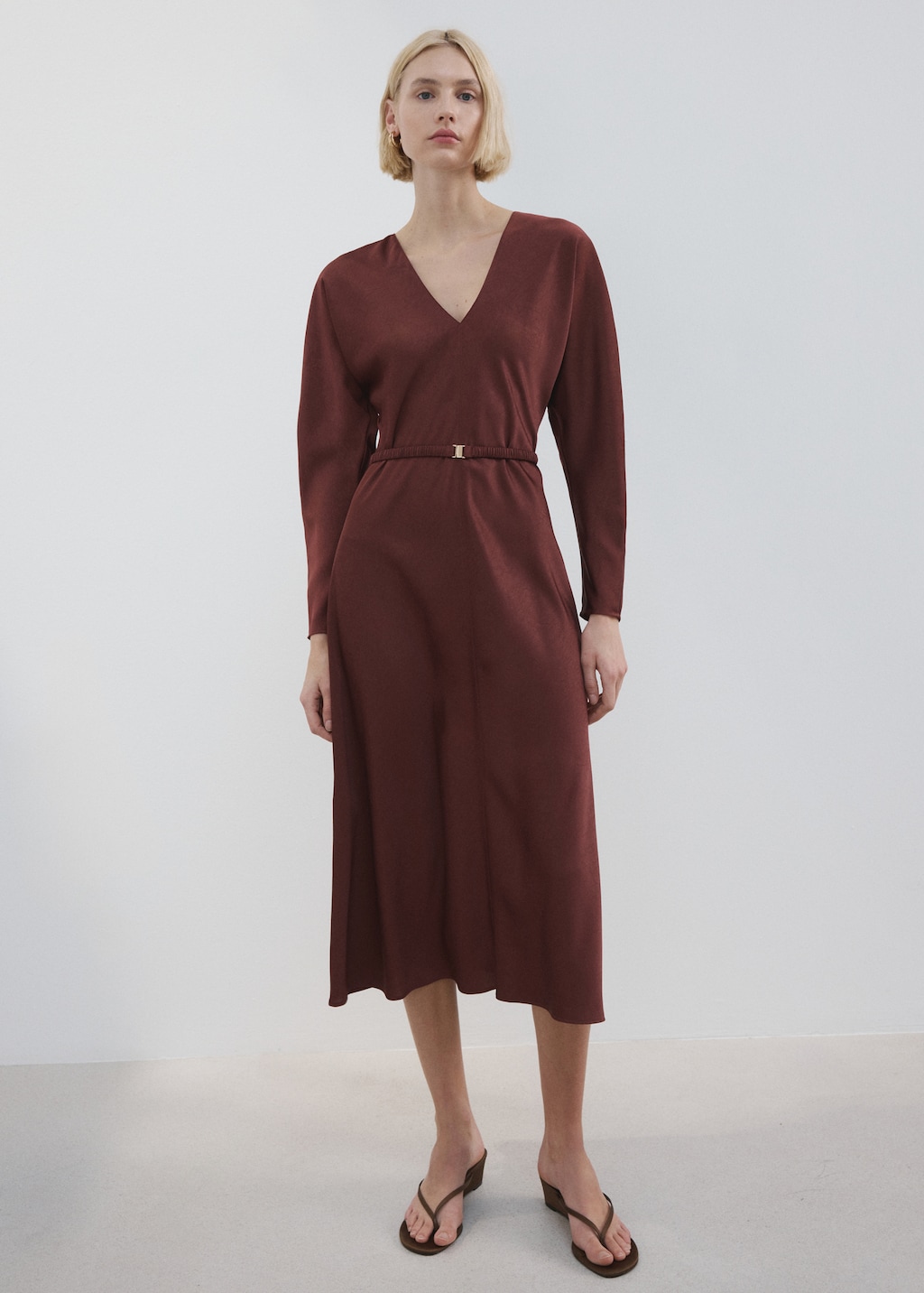 Belted V-neck dress - image 2