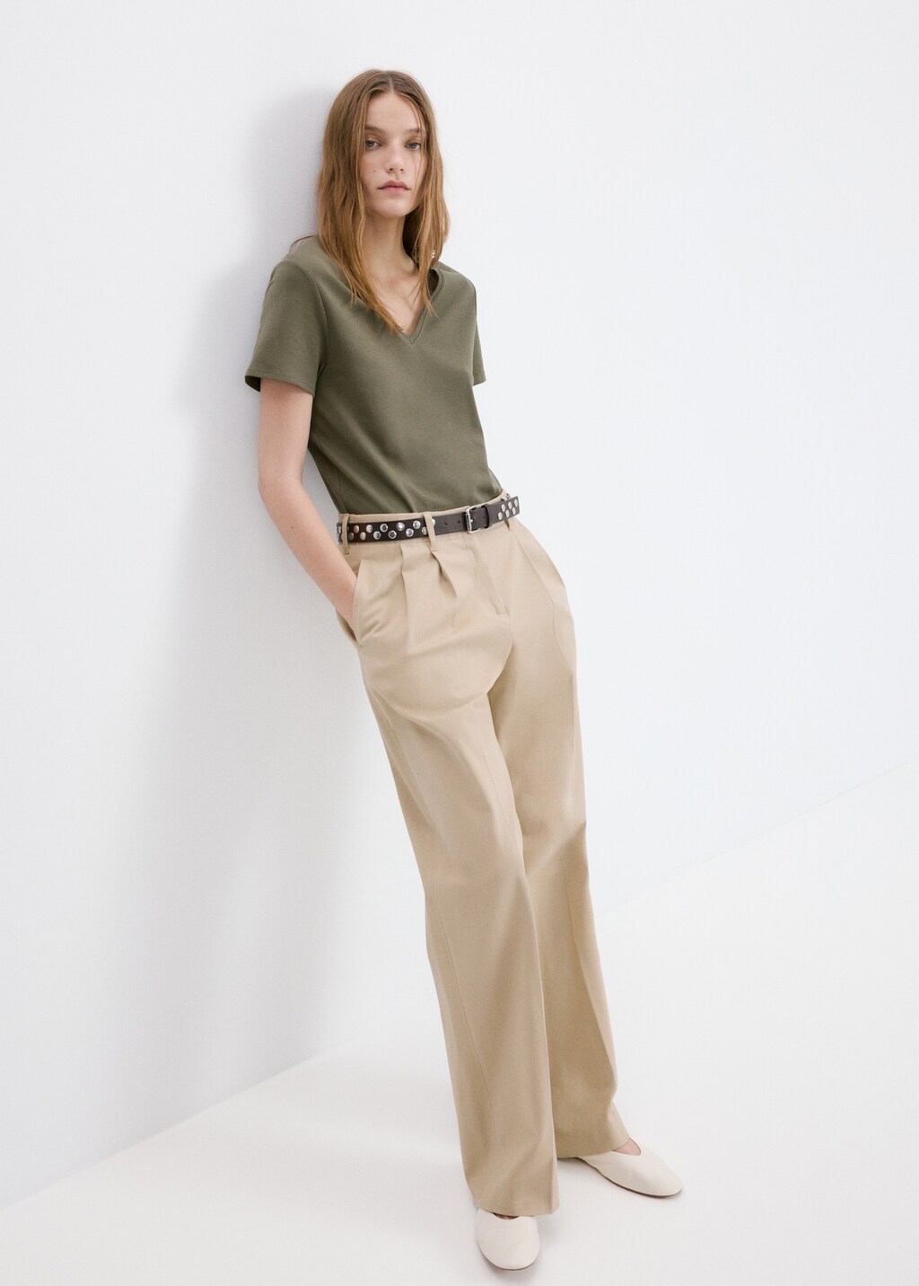 Mango V-neck cotton T-shirt