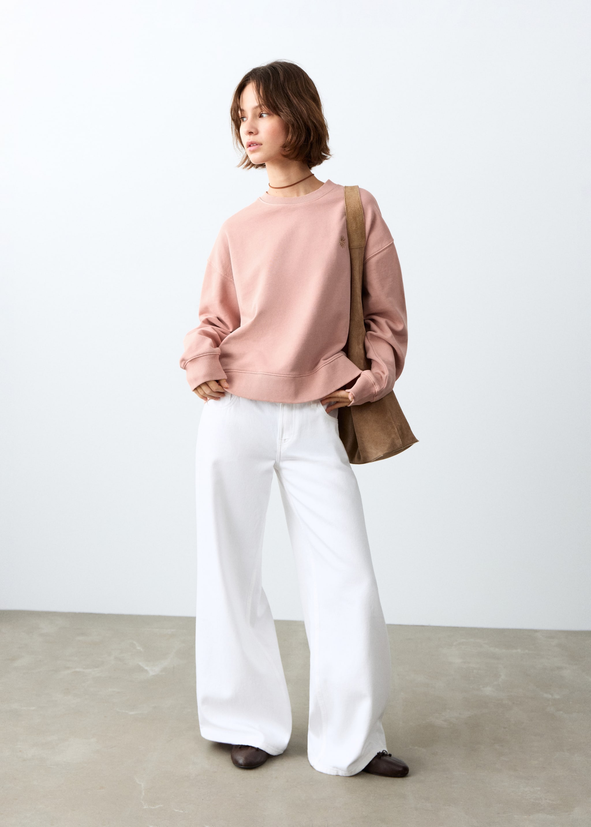 Gemustertes Baumwoll-Sweatshirt - Allgemeine Ansicht, Pfirsich. Ref: 27024416-00.