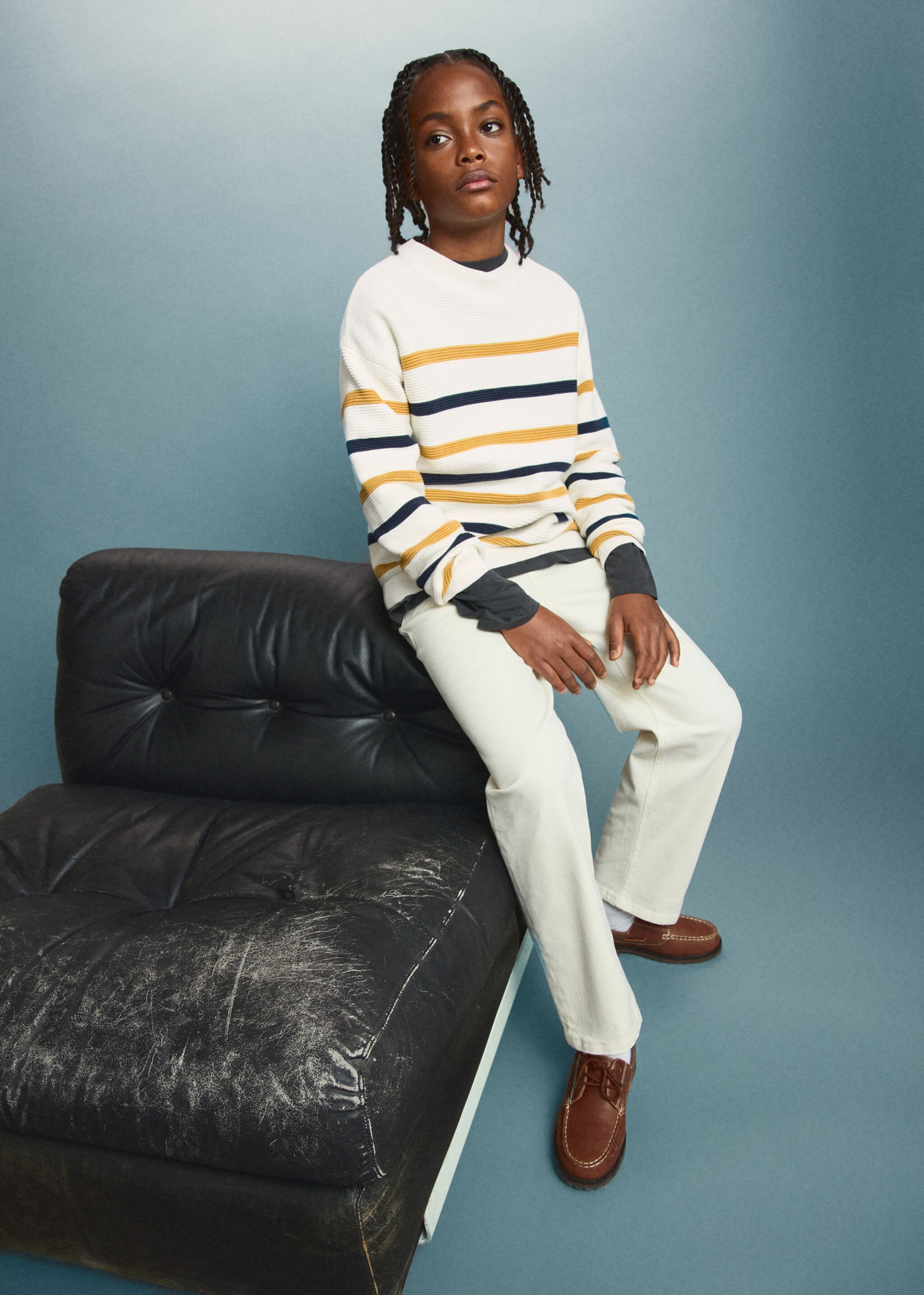 Camisola algodão riscas - Plano geral, Mostarda. Ref: 27024419-00.