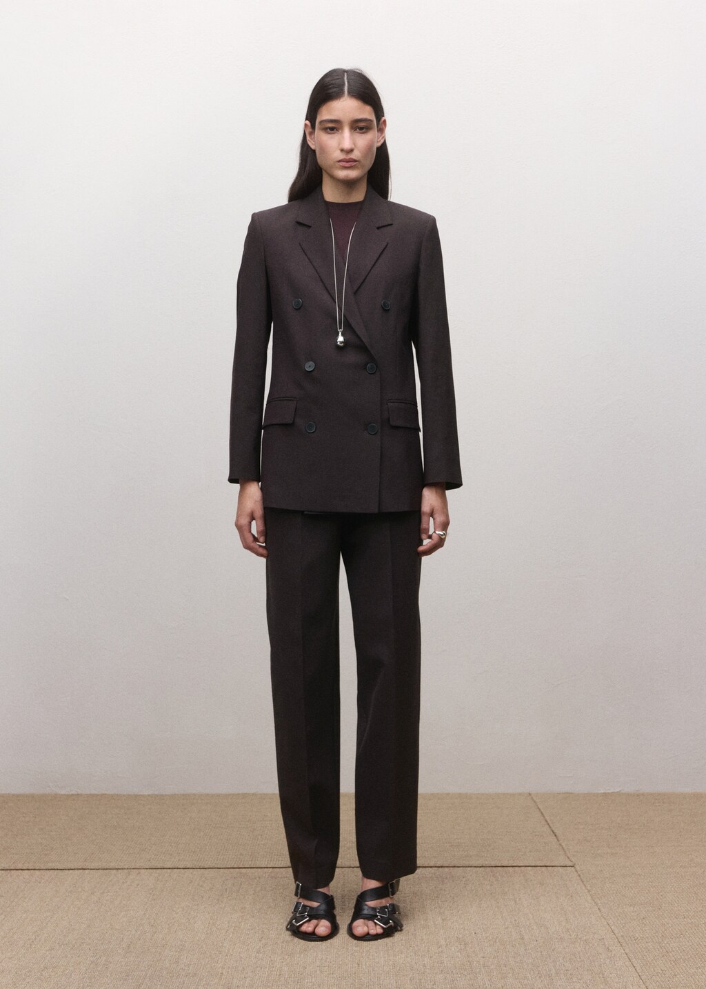 Double-breasted wool suit jacket