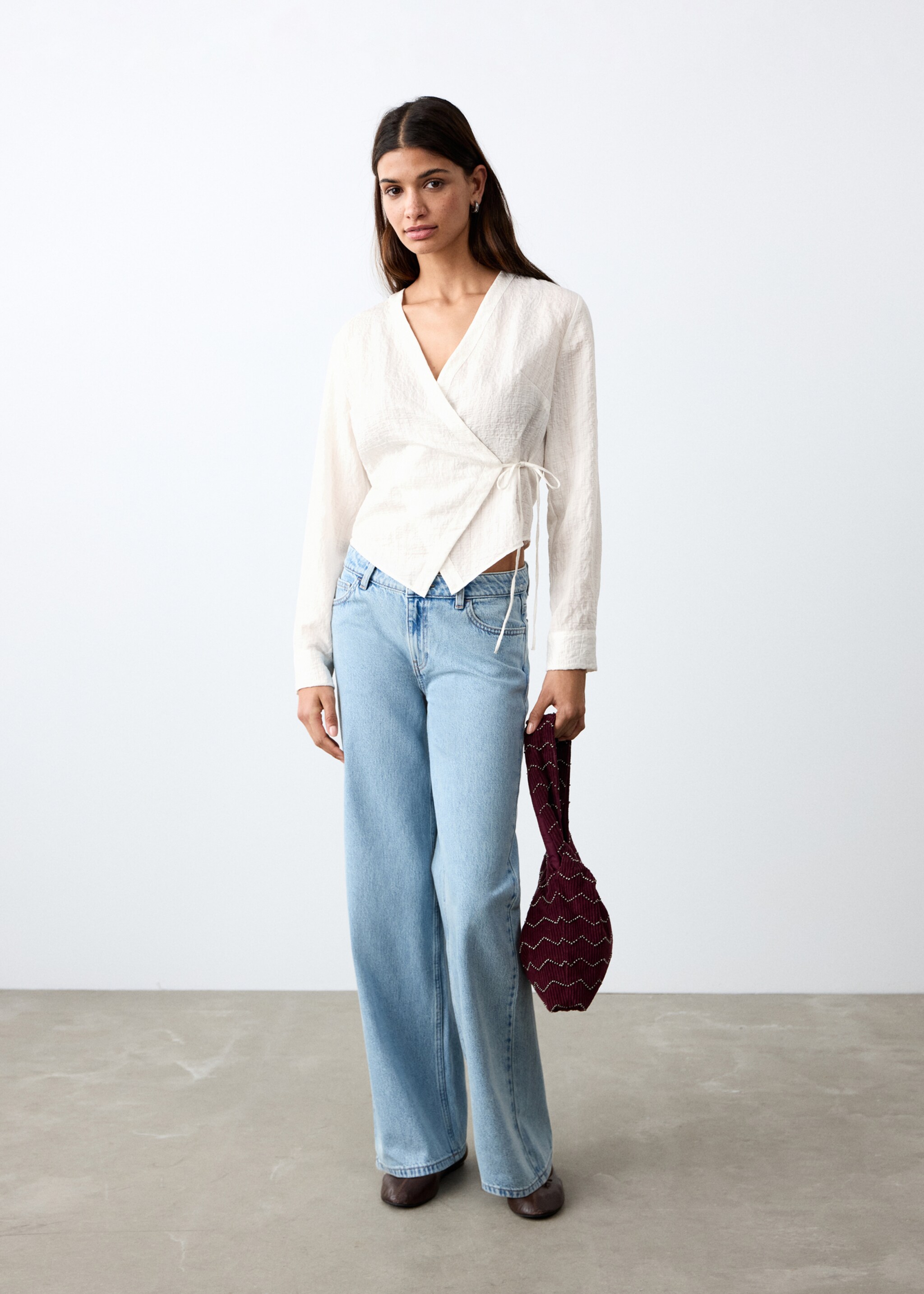 Double-breasted blouse with bow - General plane, Off White. Ref: 27024773-00.