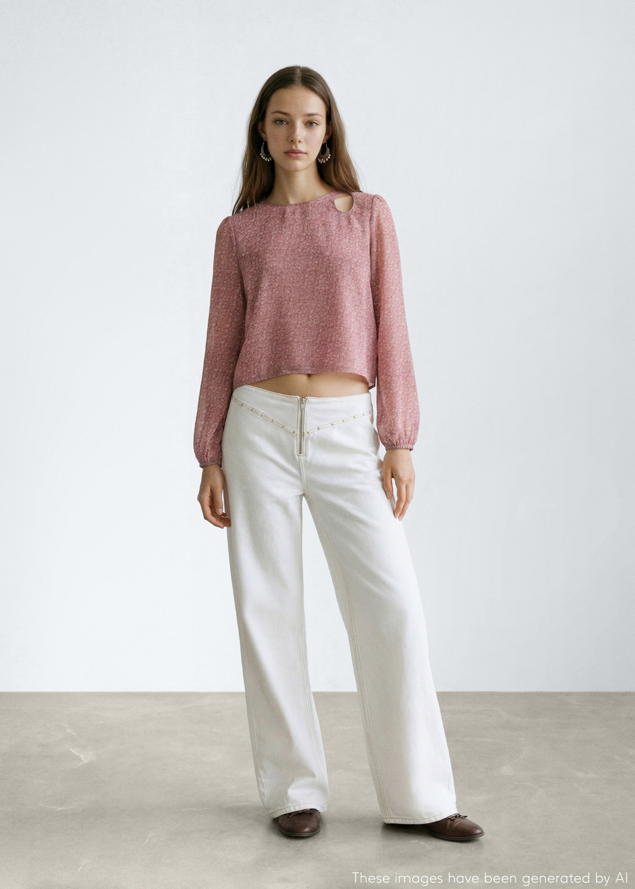 Printed blouse with cut-out - General plane, Pastel Pink. Ref: 27024776-00.