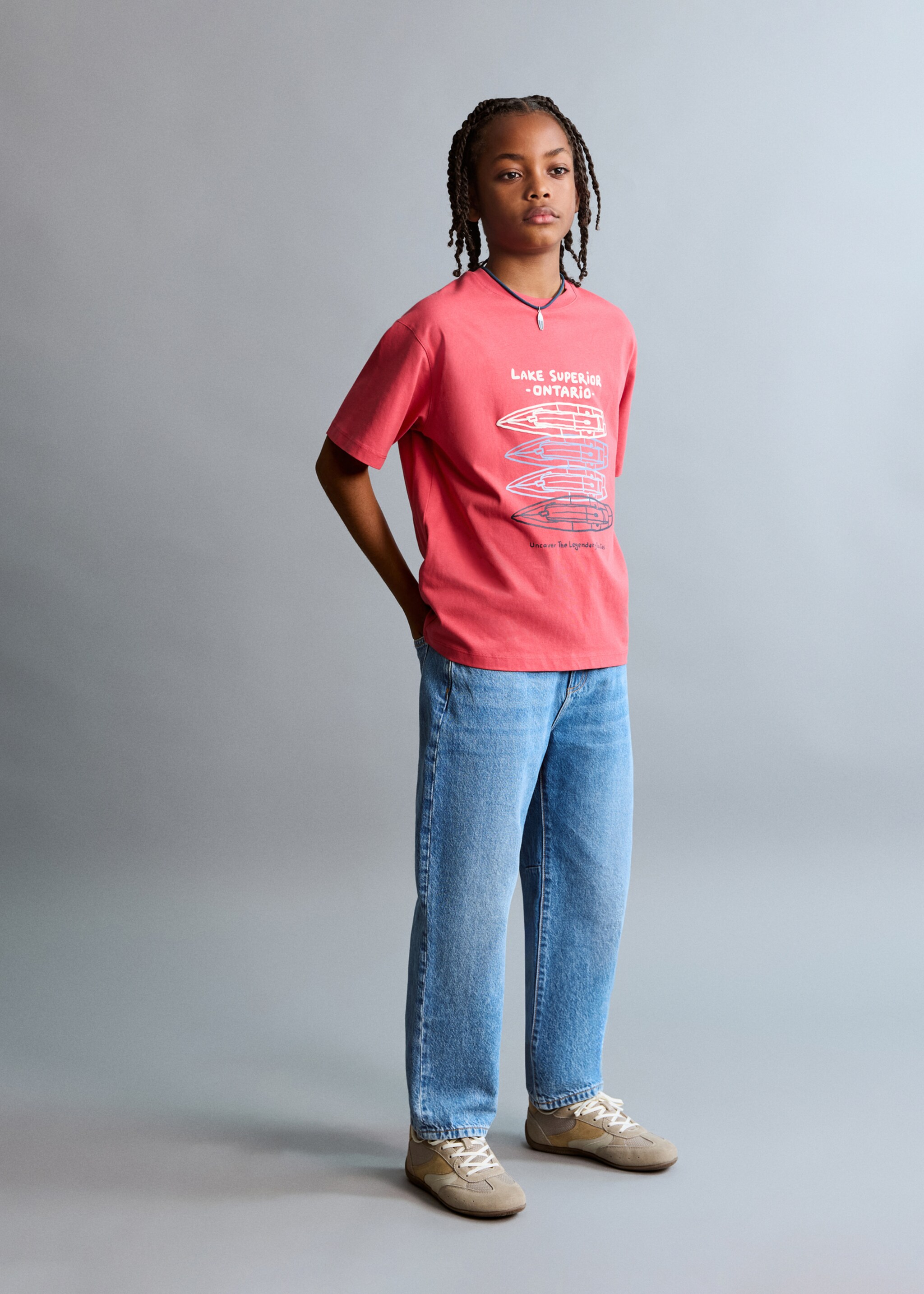 Printed cotton-blend t-shirt - General plane, Red. Ref: 27025149-00.