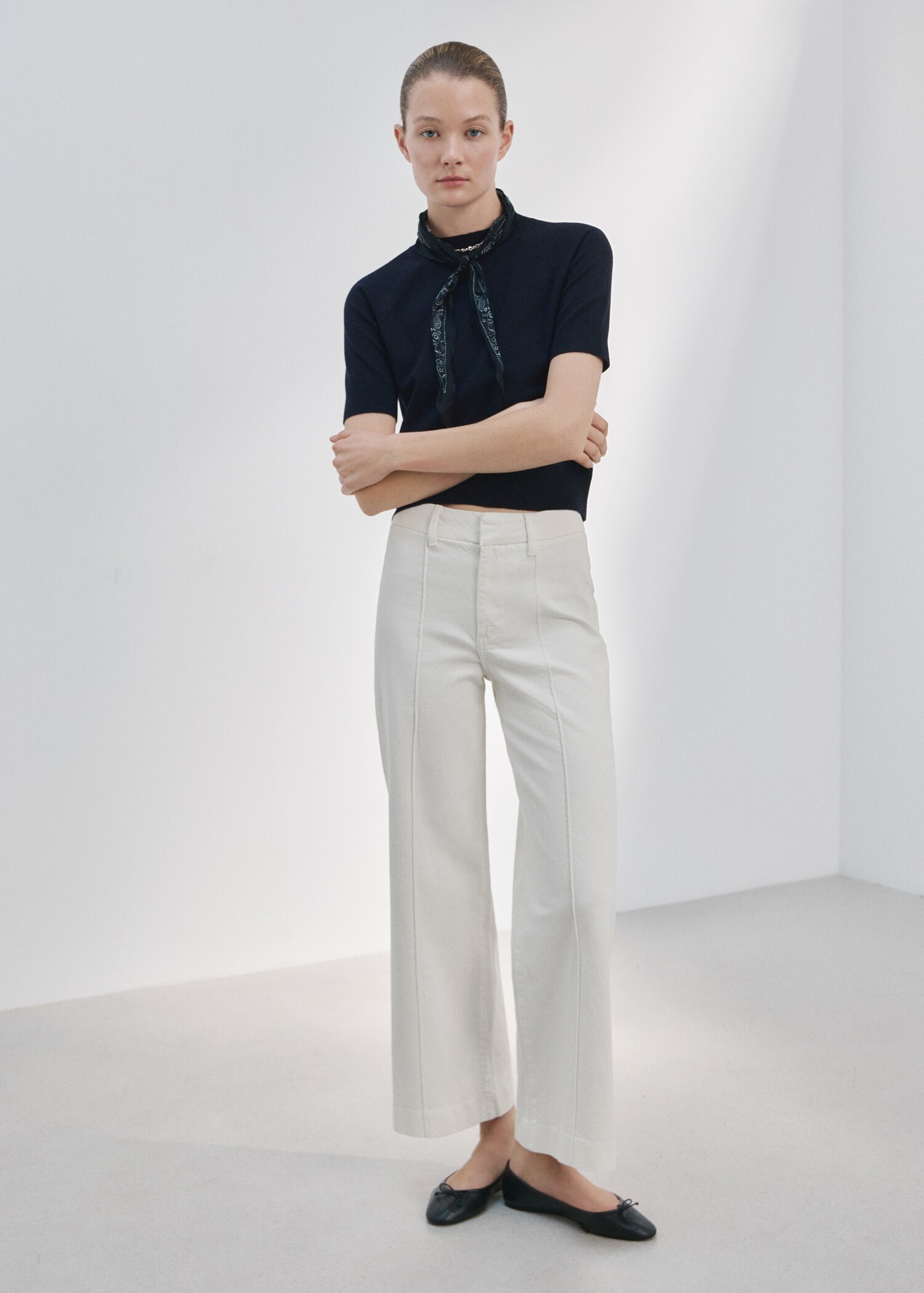 Jeans wide leg med hög midja och sömmar - Allmän bild