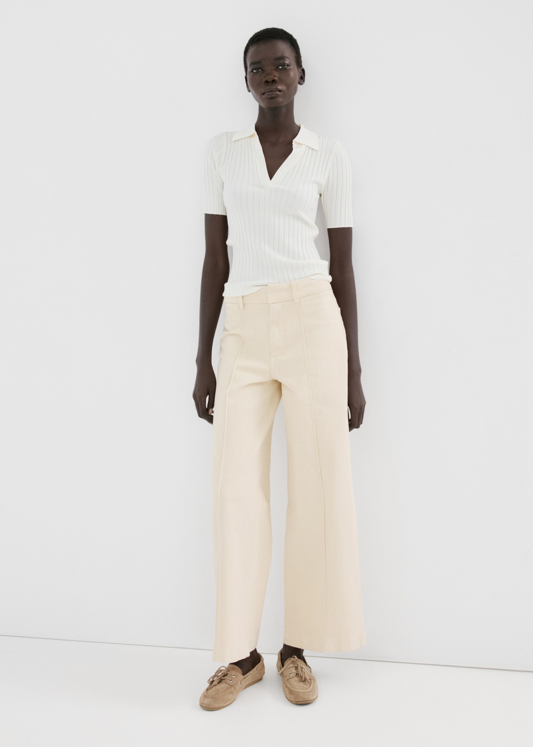 Jean large taille haute à coutures - Plan général, Vanille. Ref: 27025822-00.