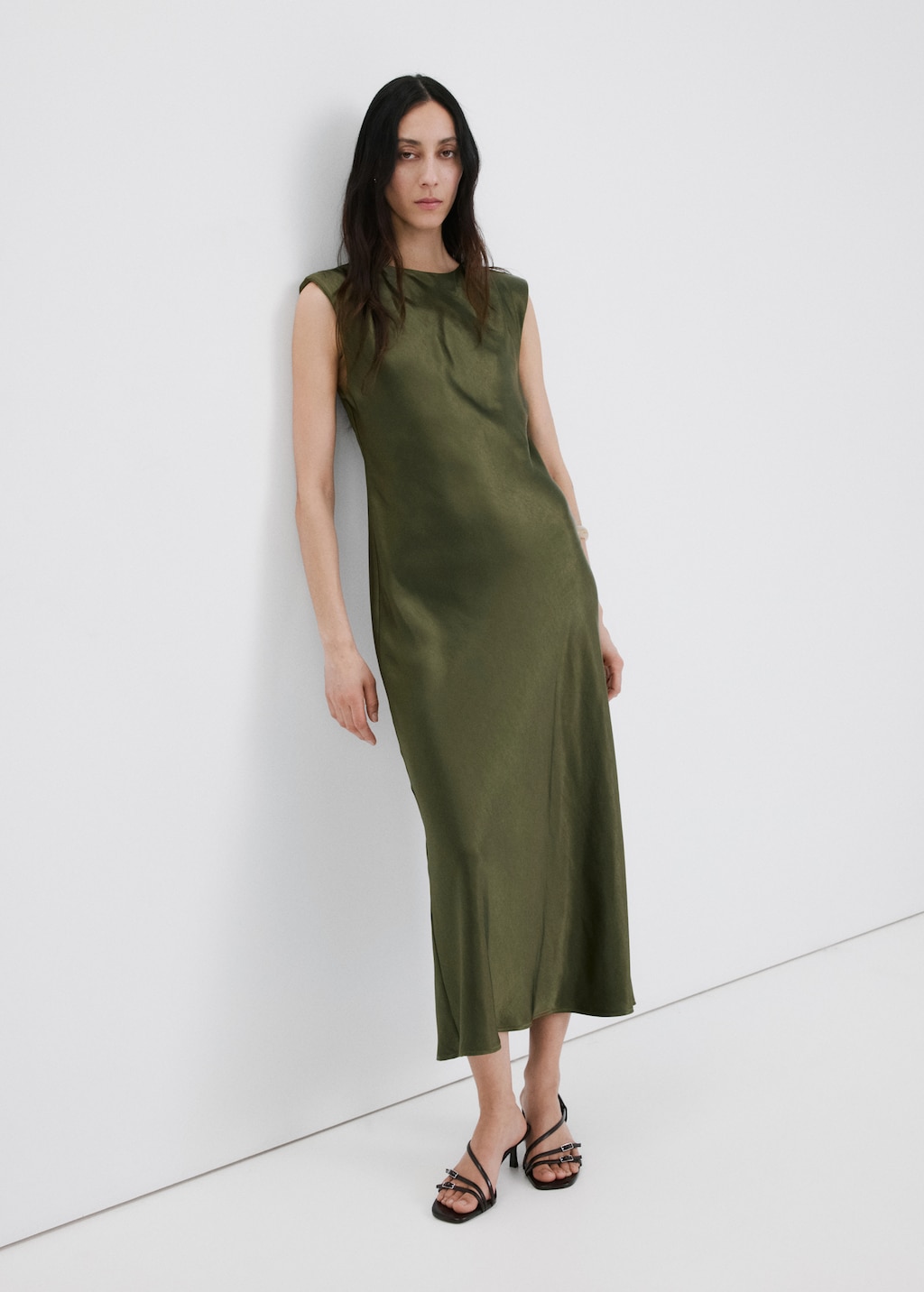 Mango Satin dress with shoulder pads