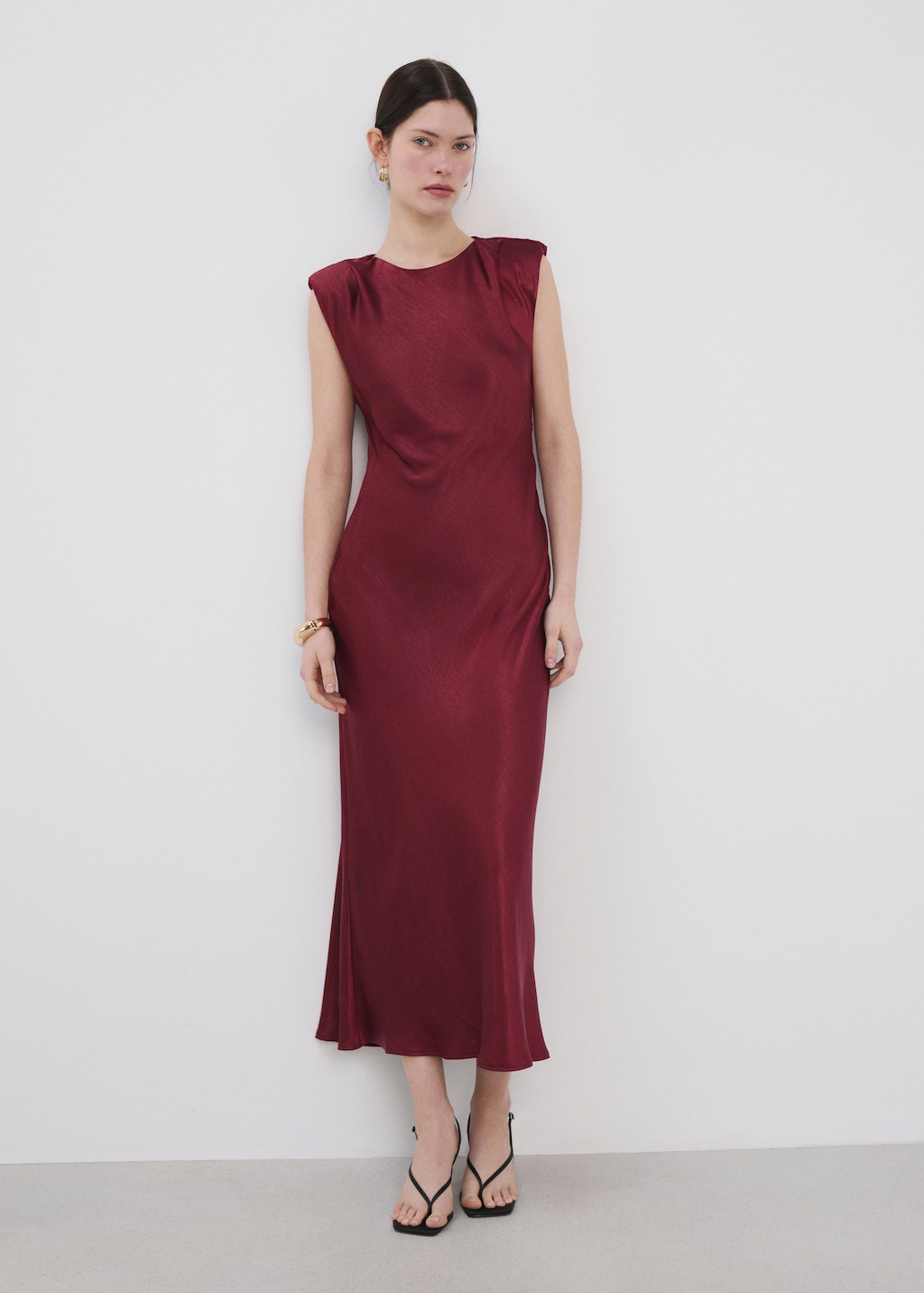 Satin dress with shoulder pads