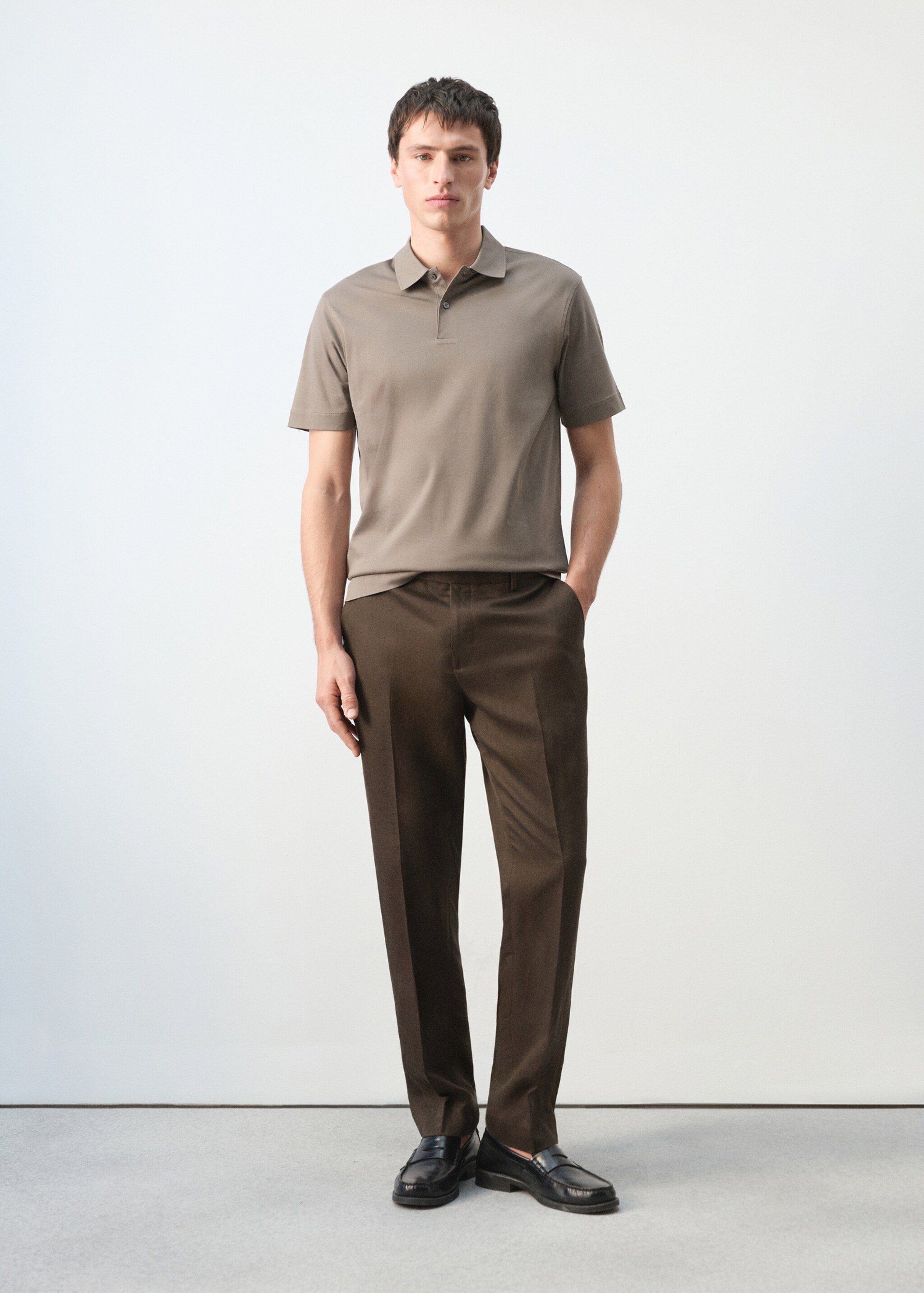 Slim Fit-Hose aus Lyocell mit Leinen - Allgemeine Ansicht, Schokolade. Ref: 27025933-00.