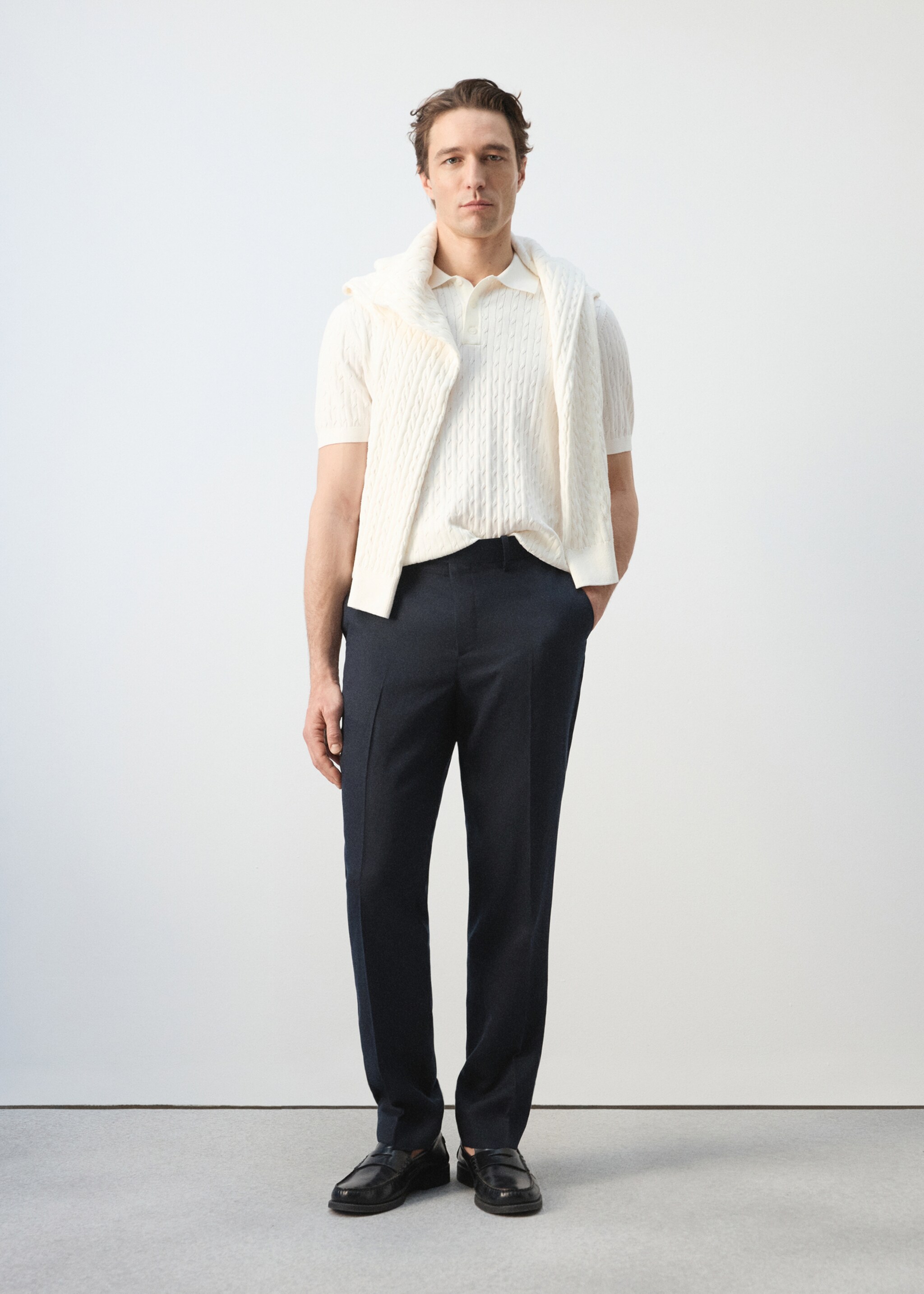 Slim-fit lyocell linen trousers - General plane, Navy. Ref: 27025933-00.