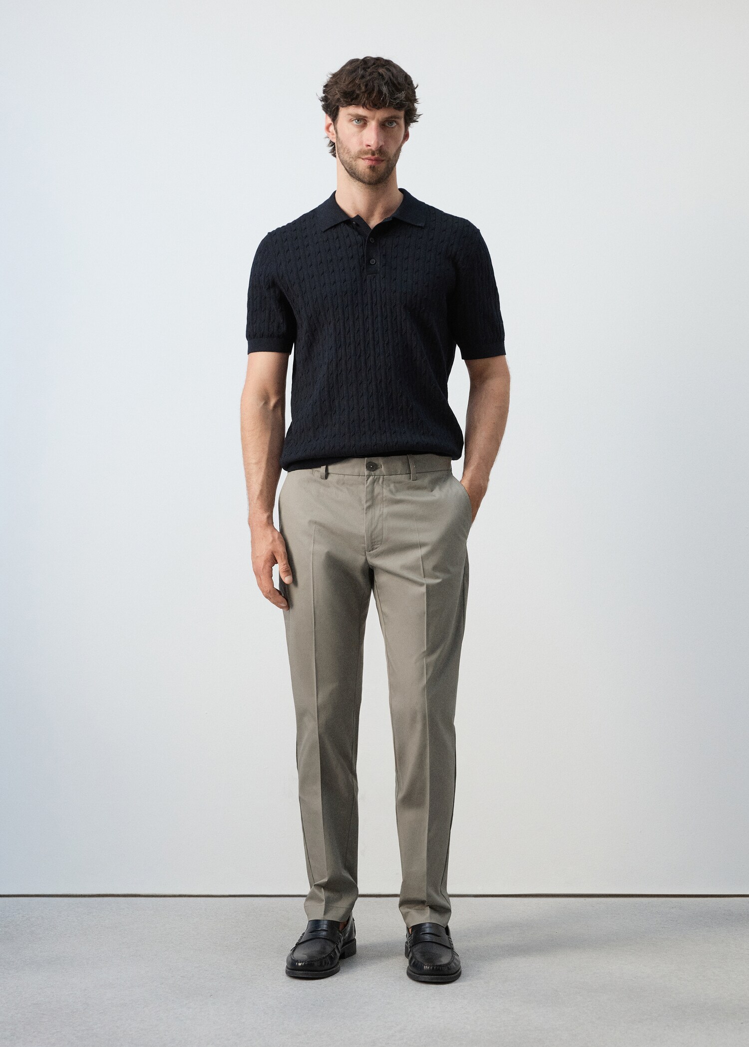 100% cotton twill slim fit trousers - General plane