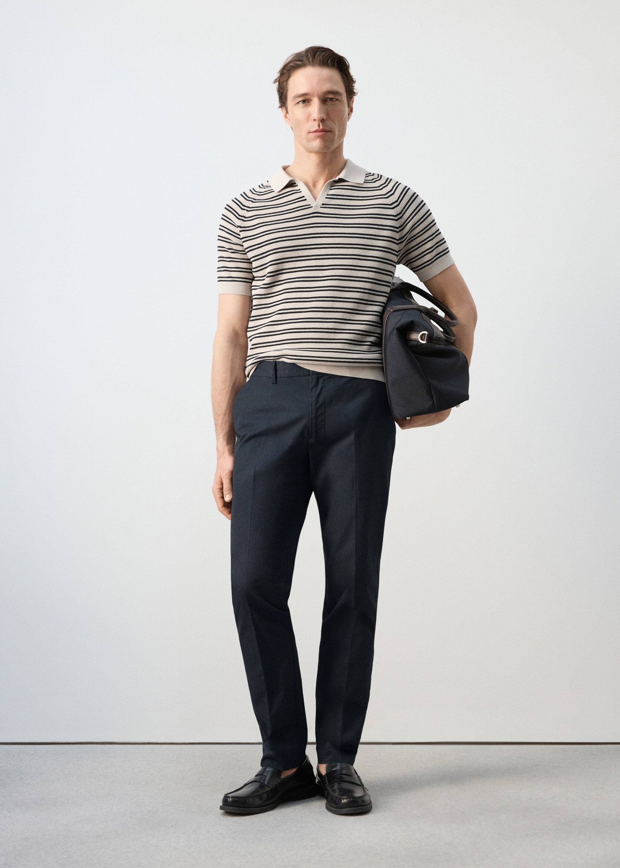 100% cotton slim fit twill trousers - General plane, Navy. Ref: 27025934-00.