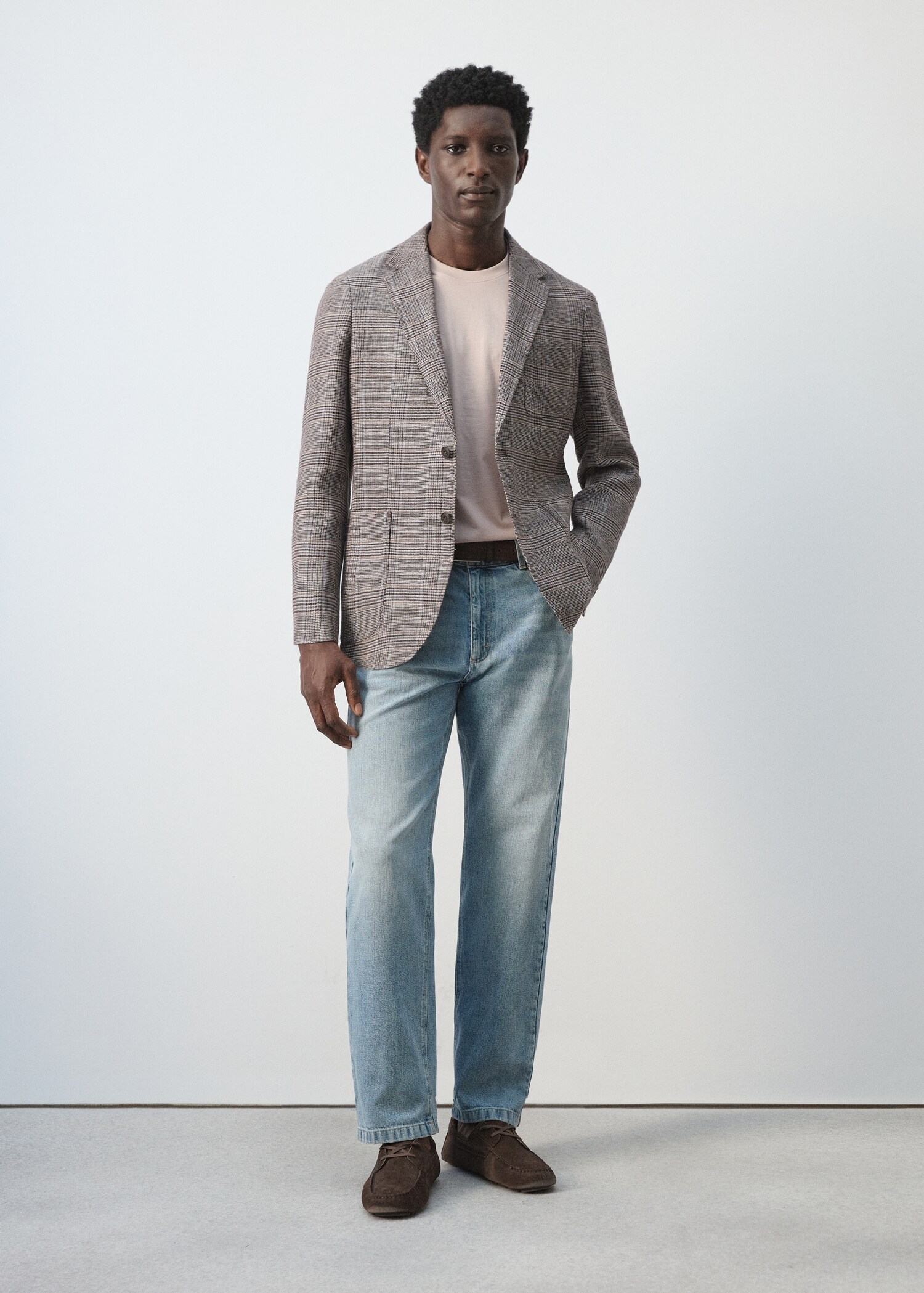 100% linen Prince of Wales check jacket - General plane