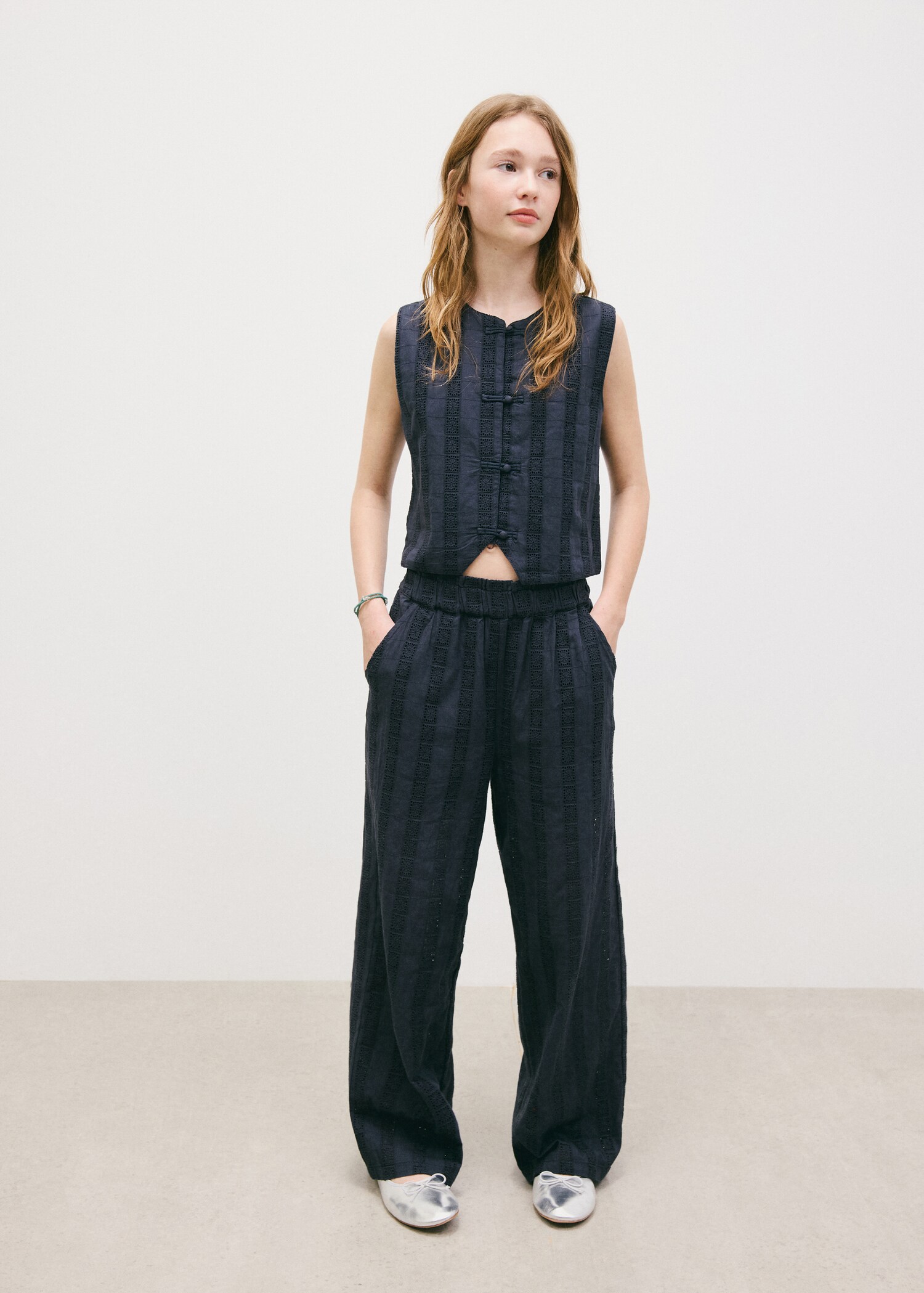 Cotton trousers with embroidered details - General plane