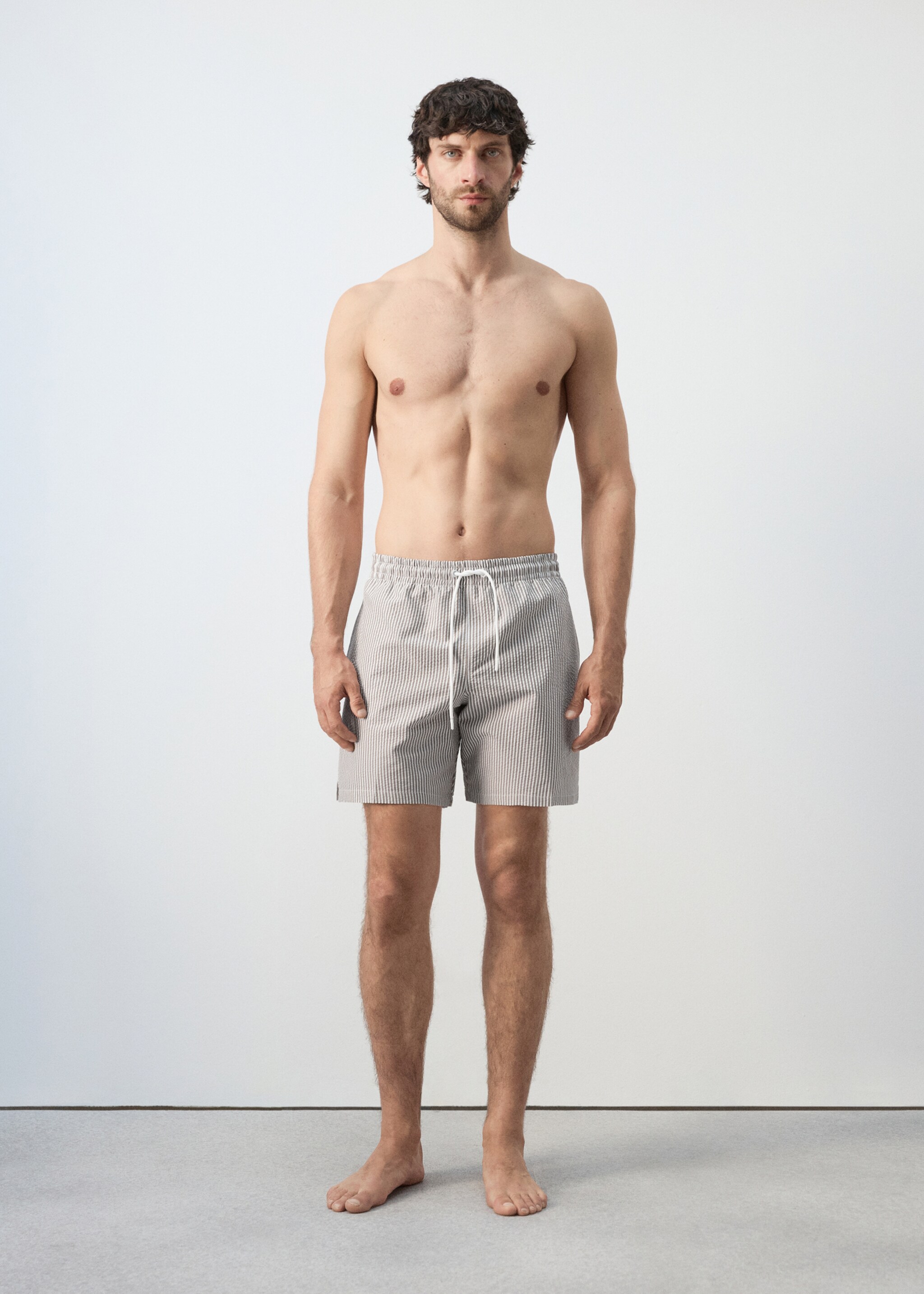 Seersucker striped swimsuit - General plane, Khaki. Ref: 27026001-00.