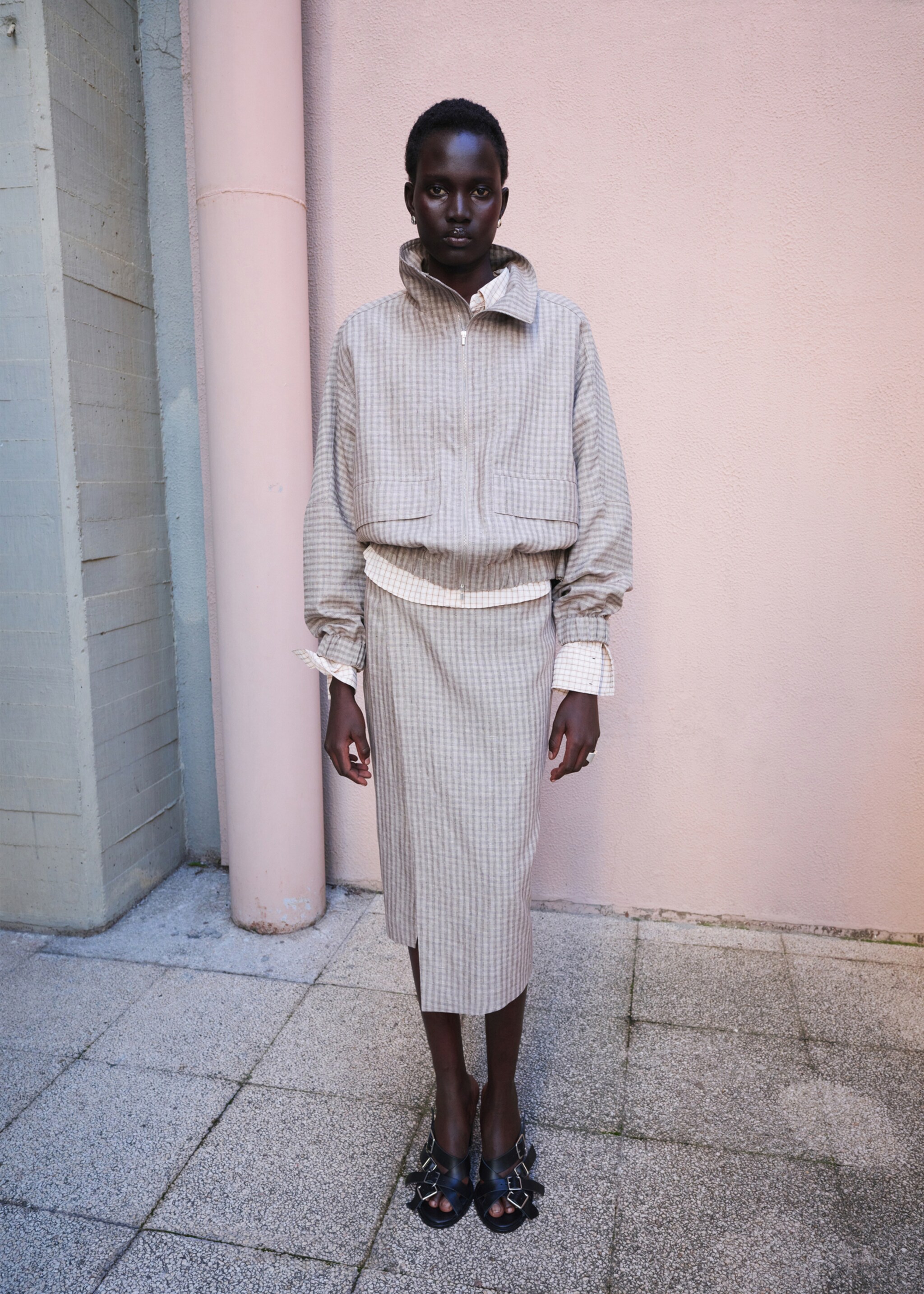 Checked bomber jacket - General plane, Light/Pastel Grey. Ref: 27026363-00.