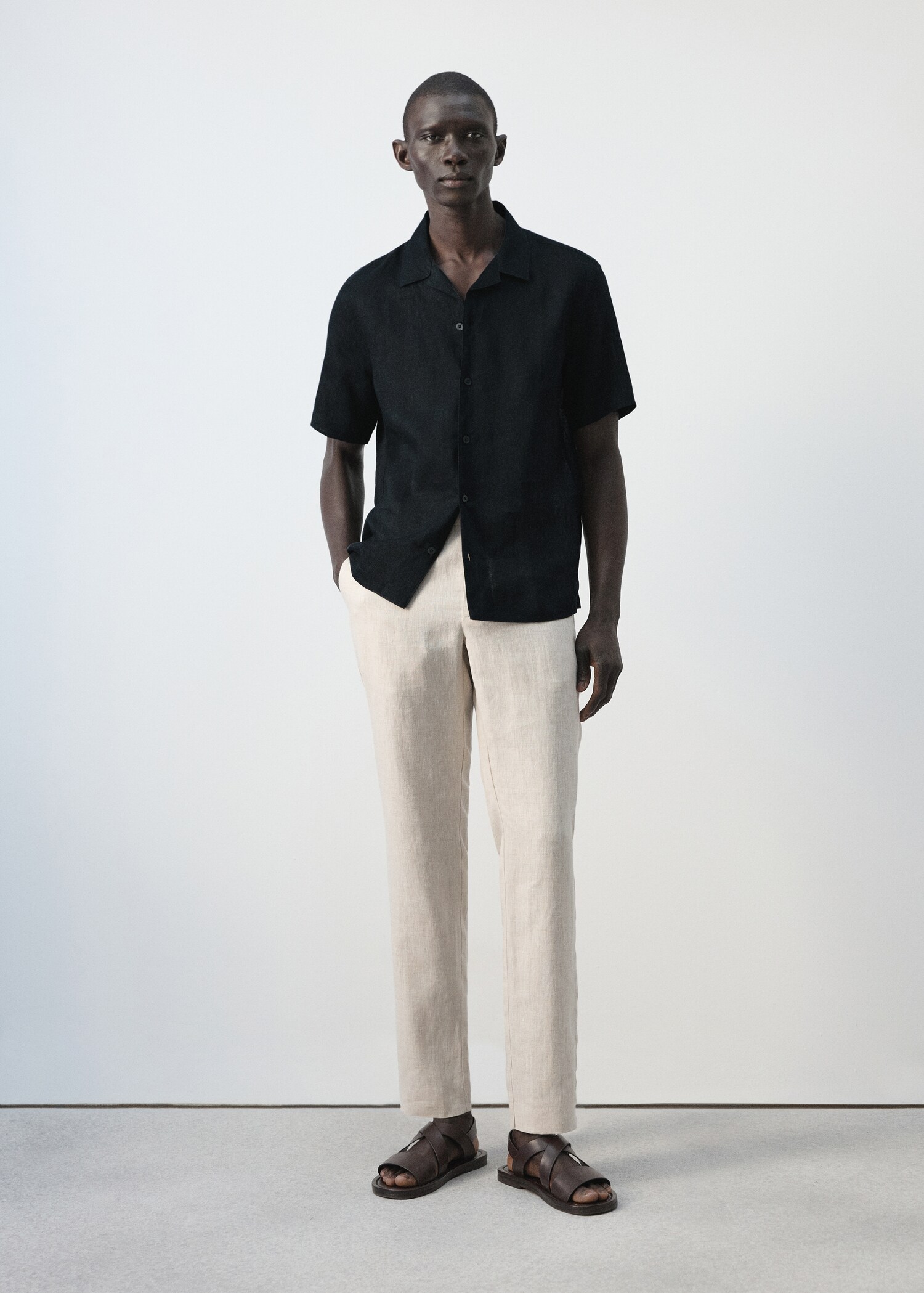 Slim-fit 100% linen trousers - General plane