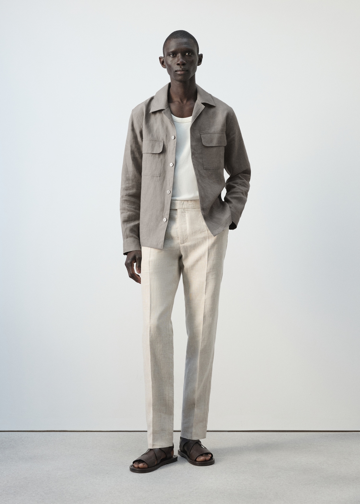 Bowling collar overshirt 100% linen - General plane