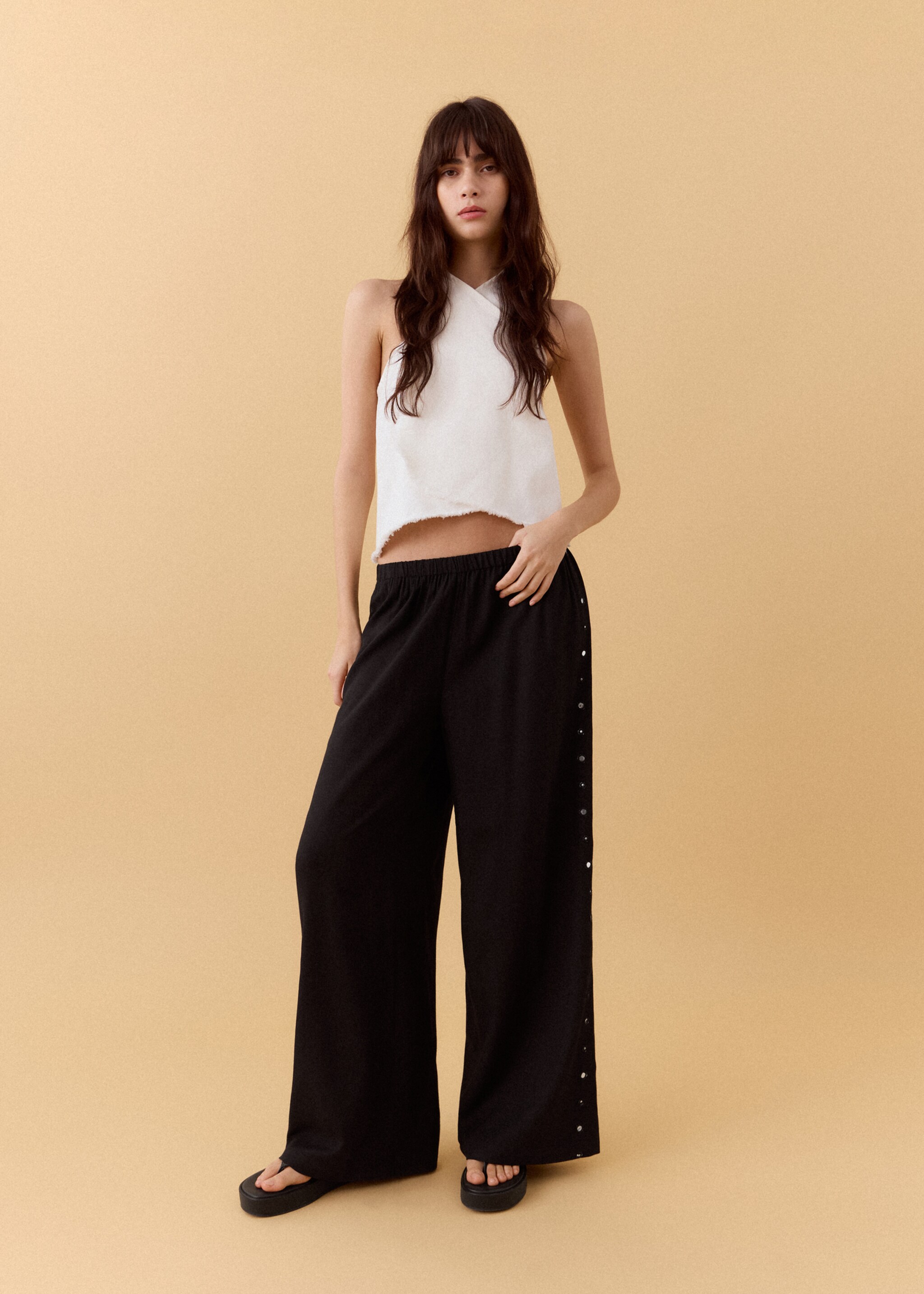 Straight linen-blend trousers - General plane, Black. Ref: 27026719-00.